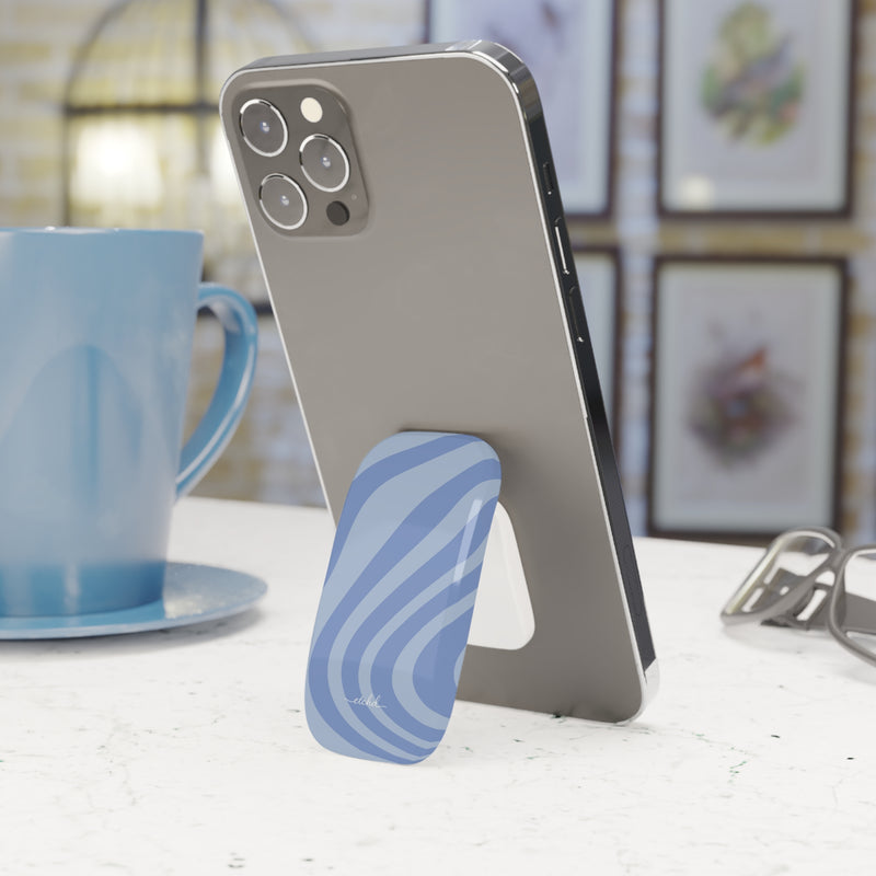 Blue Curved Lines Click-On Phone Grip by etchd, view 3