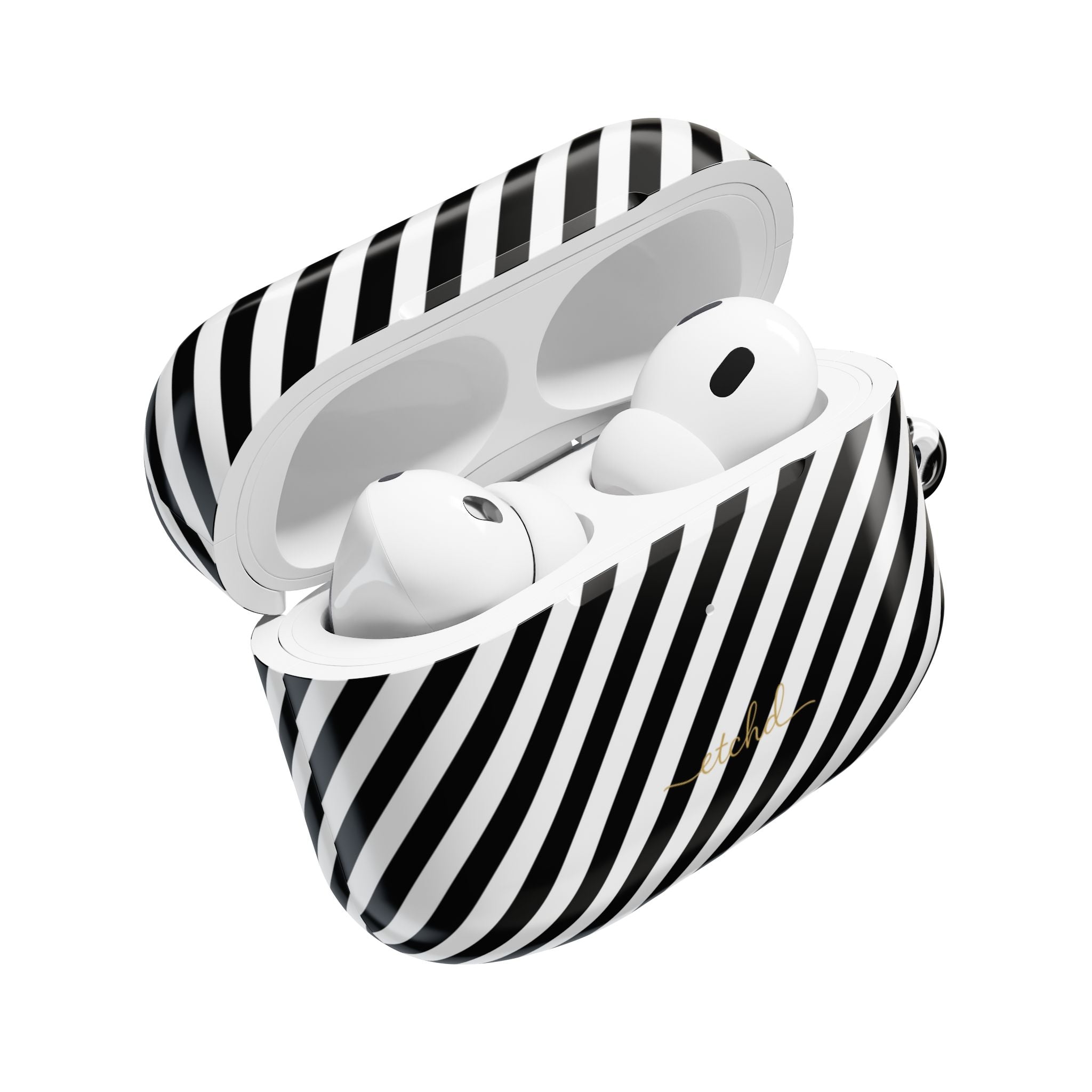 Black & White Striped Diagonal AirPod Case by etchd, view 9