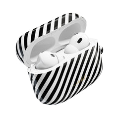 Black & White Striped Diagonal AirPod Case by etchd, view 9