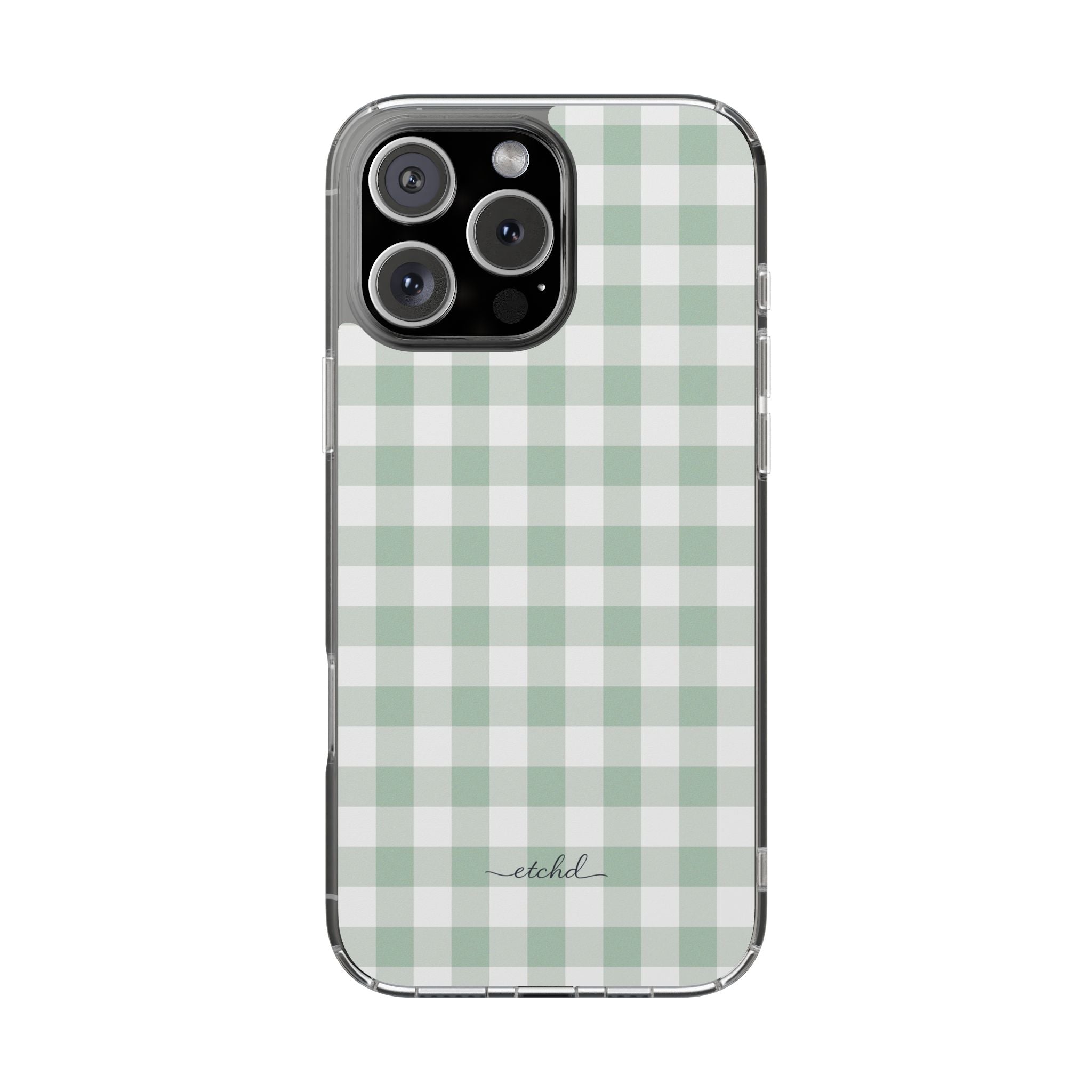 Sage Gingham Clear Magnetic Phone Case by etchd
