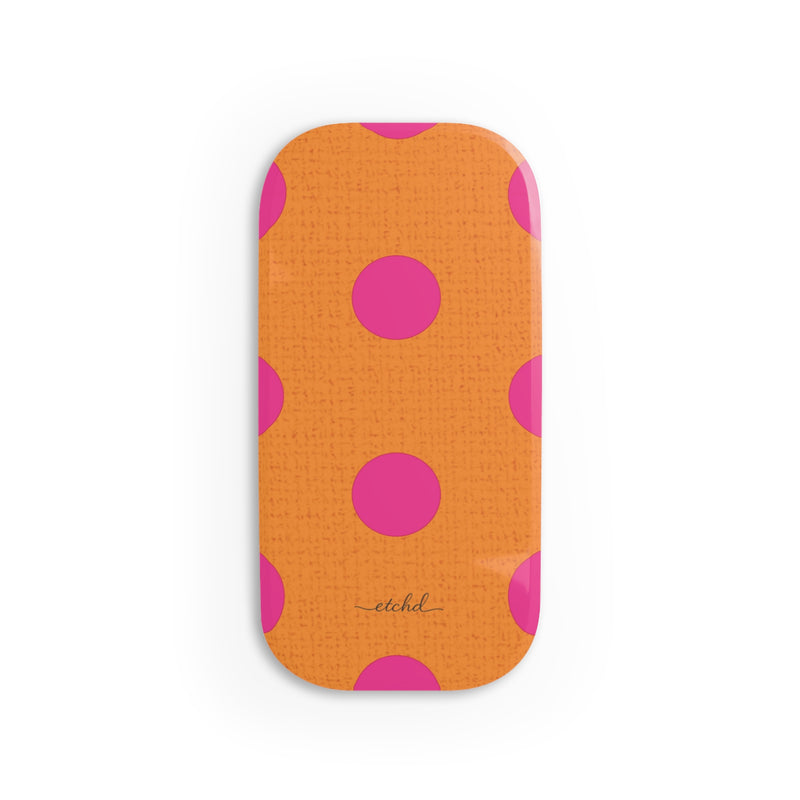 Pink And Orange Polka Dot Click-On Phone Grip by etchd
