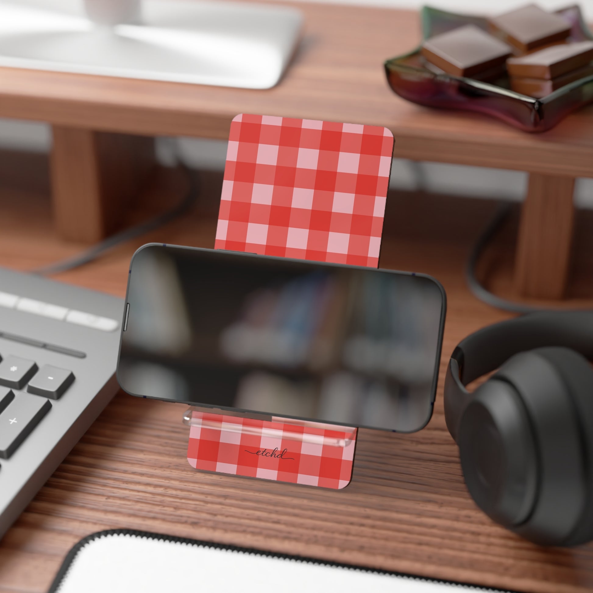 Blush & Poppy Gingham Phone Stand by etchd, view 4