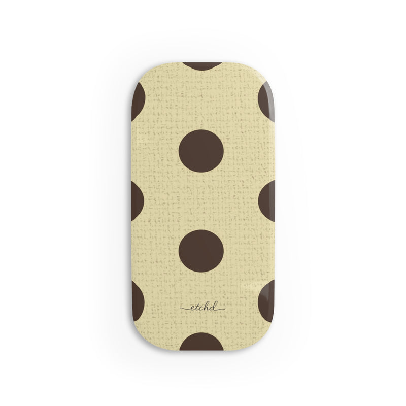 Butter Yellow And Brown Polka Dot Click-On Phone Grip by etchd