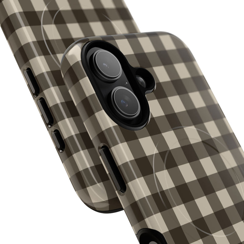Cream & Brown Gingham Magnetic Phone Case by etchd, view 87
