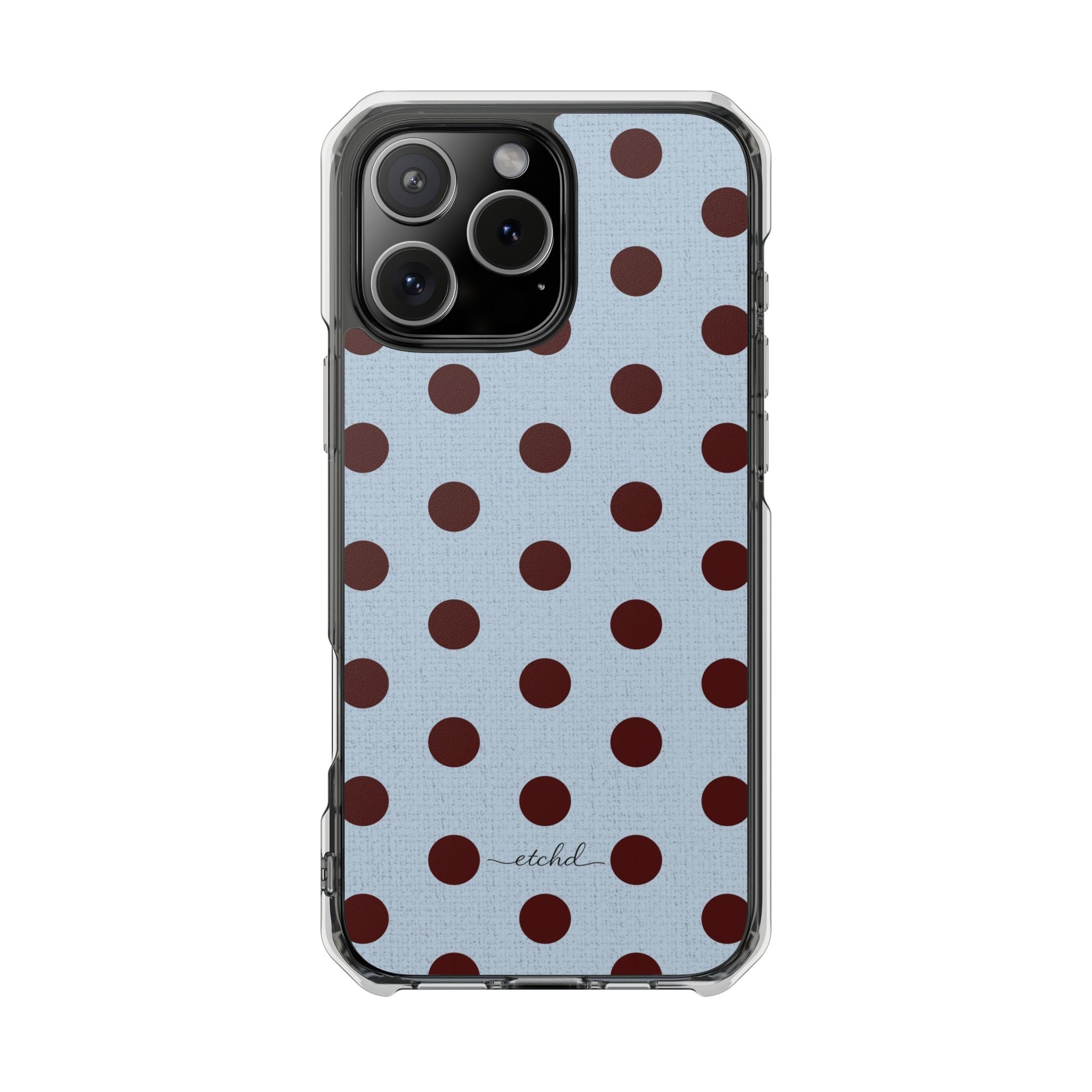 Blue & Cherry Polka Dot Clear Magnetic Phone Case by etchd