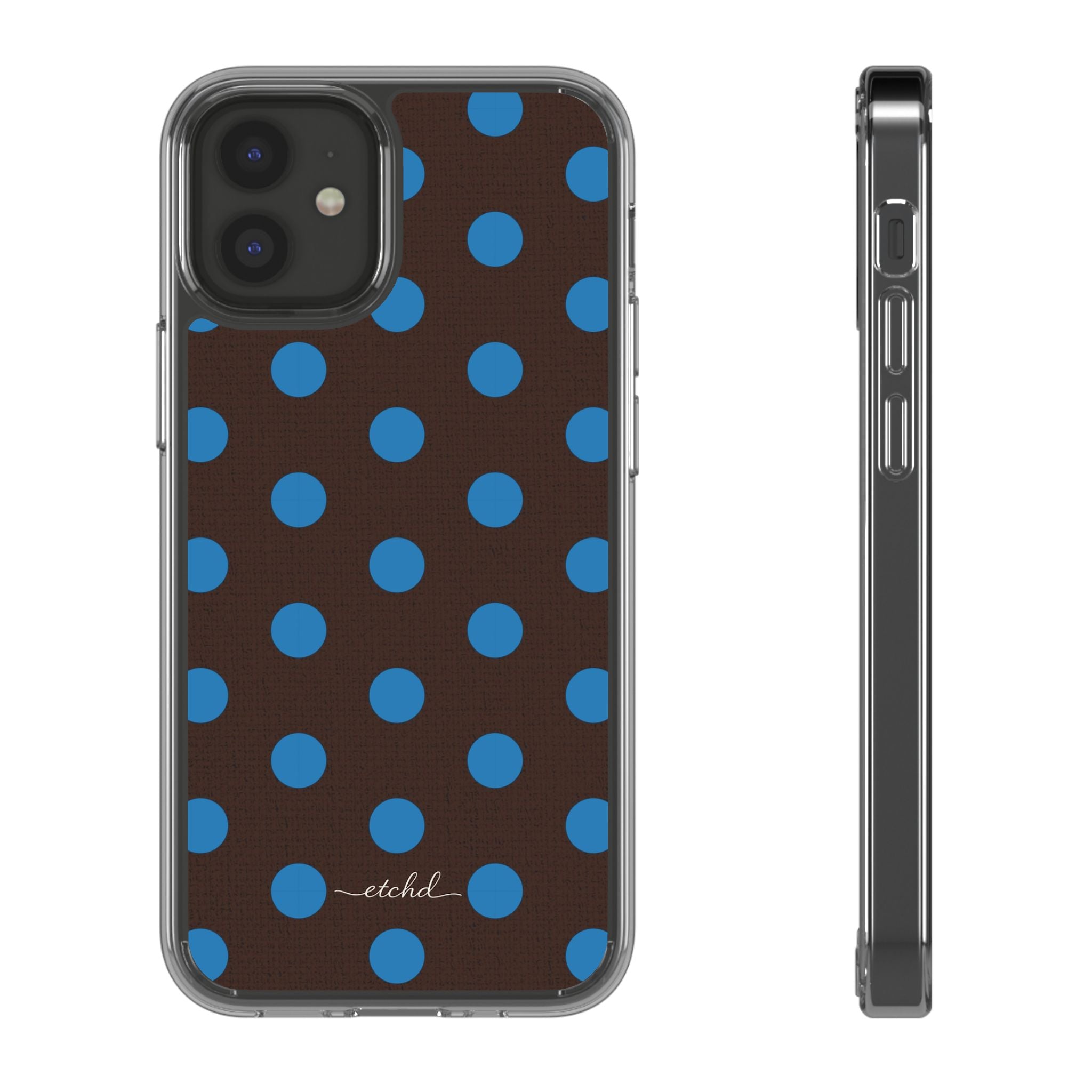 Cerulean & Espresso Polka Dot Clear Phone Case by etchd, view 2