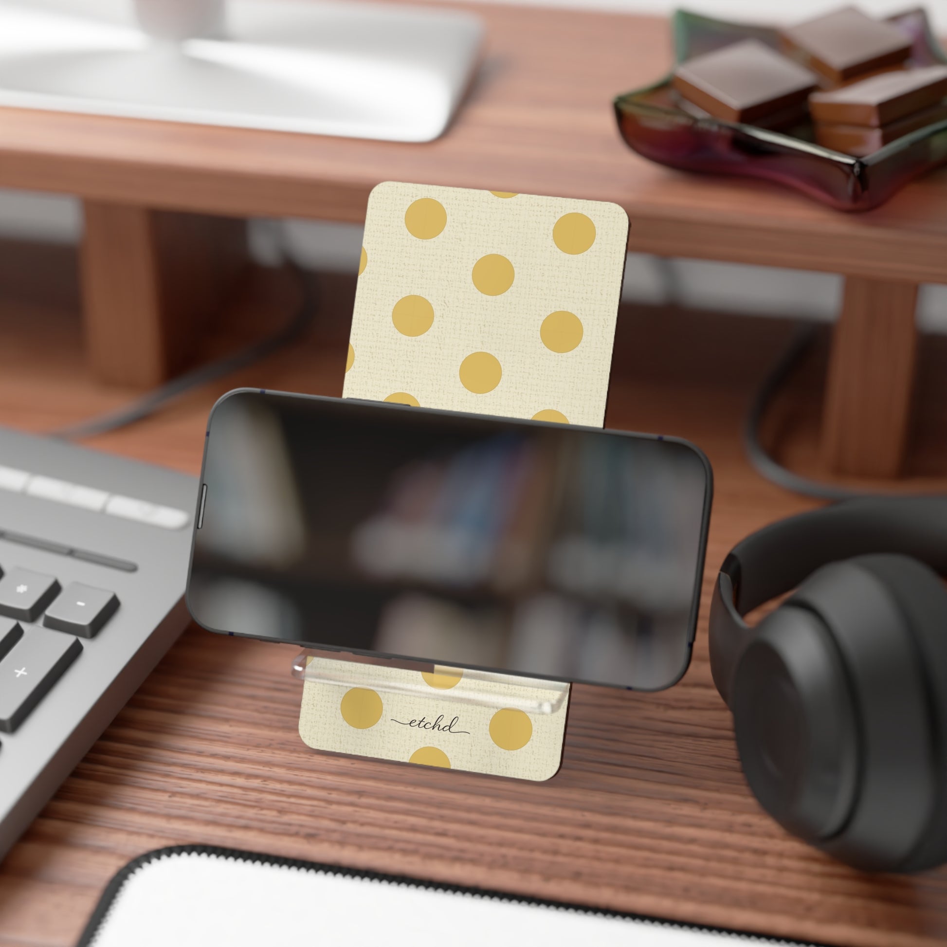 Butter Polka Dot Phone Stand by etchd, view 4