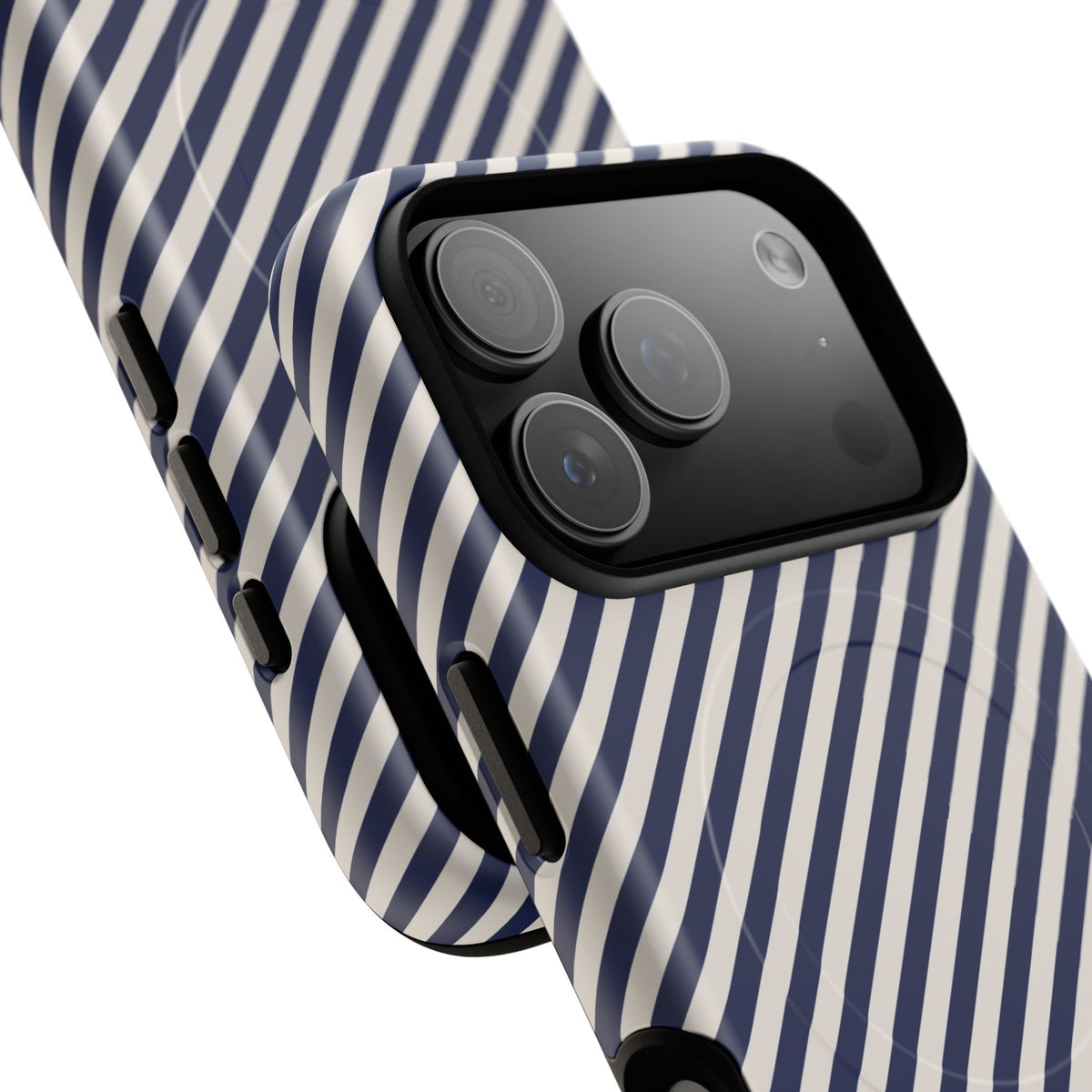 Navy & Cream Striped Diagonal Magnetic Phone Case by etchd, view 100