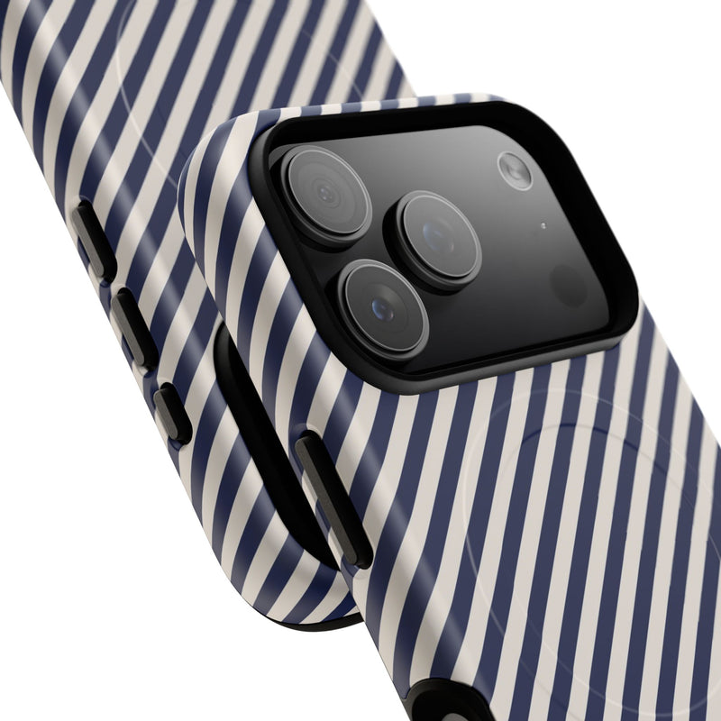 Navy & Cream Striped Diagonal Magnetic Phone Case by etchd, view 100