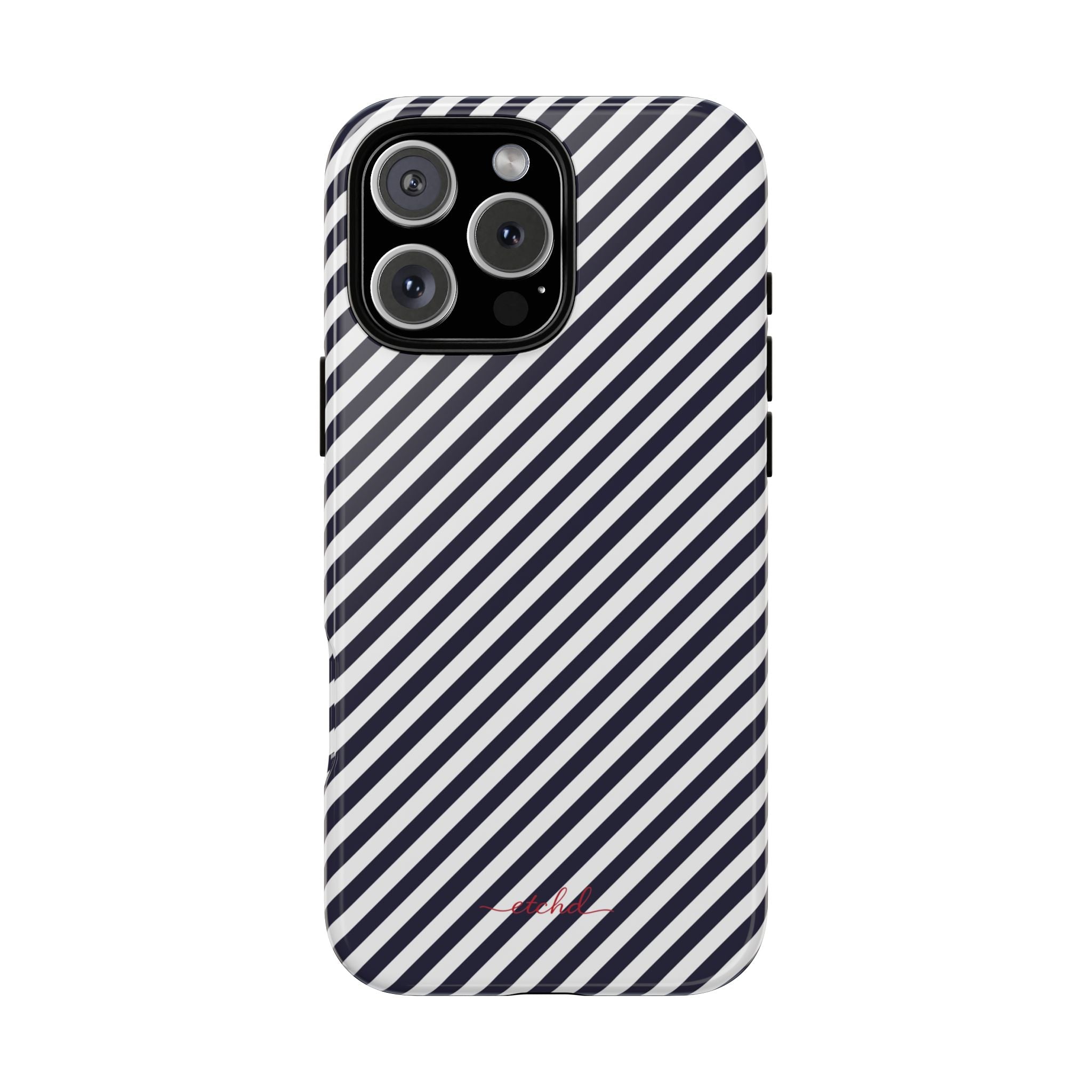 Navy & White Striped Diagonal Phone Case by etchd