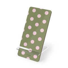 Pink And Green Polka Dot Phone Stand by etchd