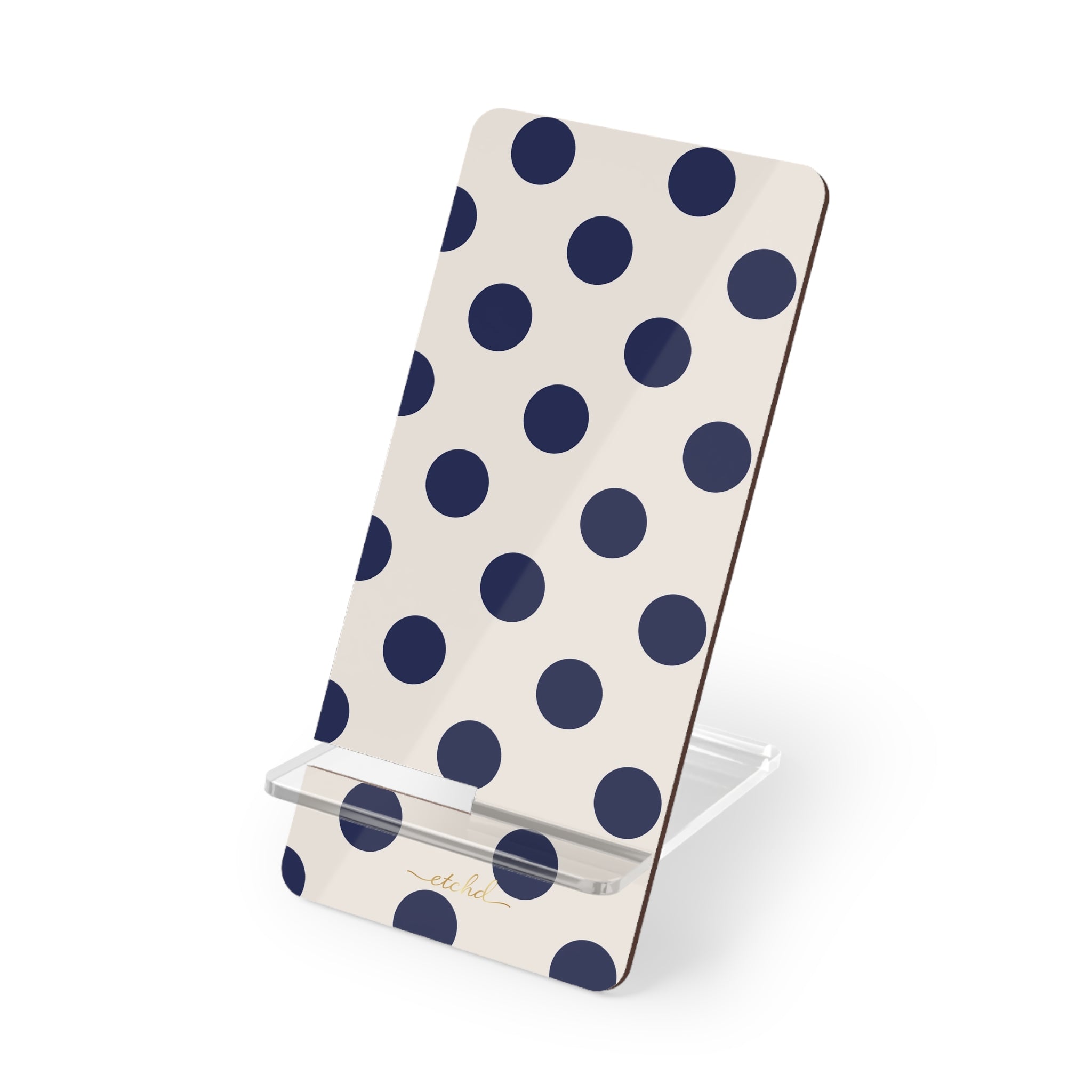 Navy & Cream Polka Dot Phone Stand by etchd