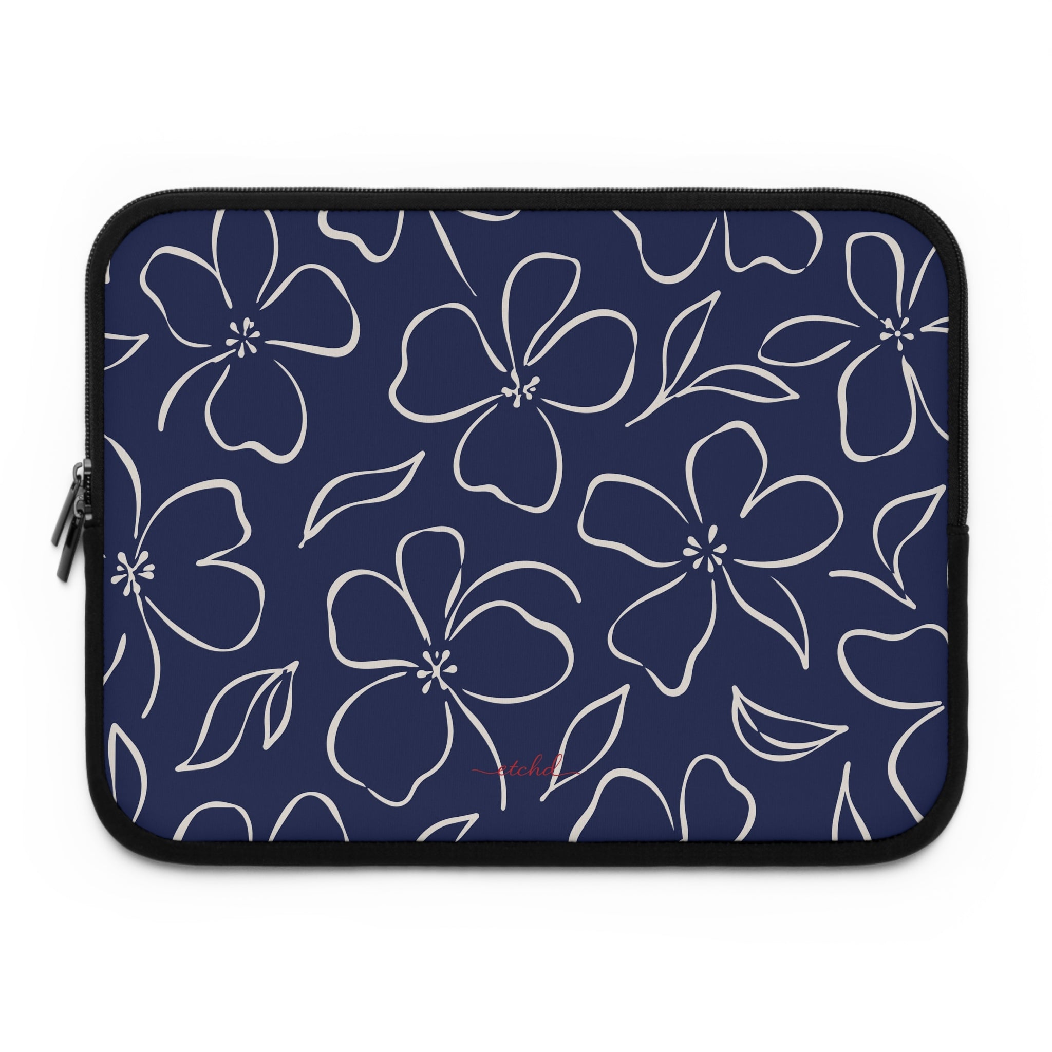 Navy & Cream Floral Laptop Sleeve by etchd