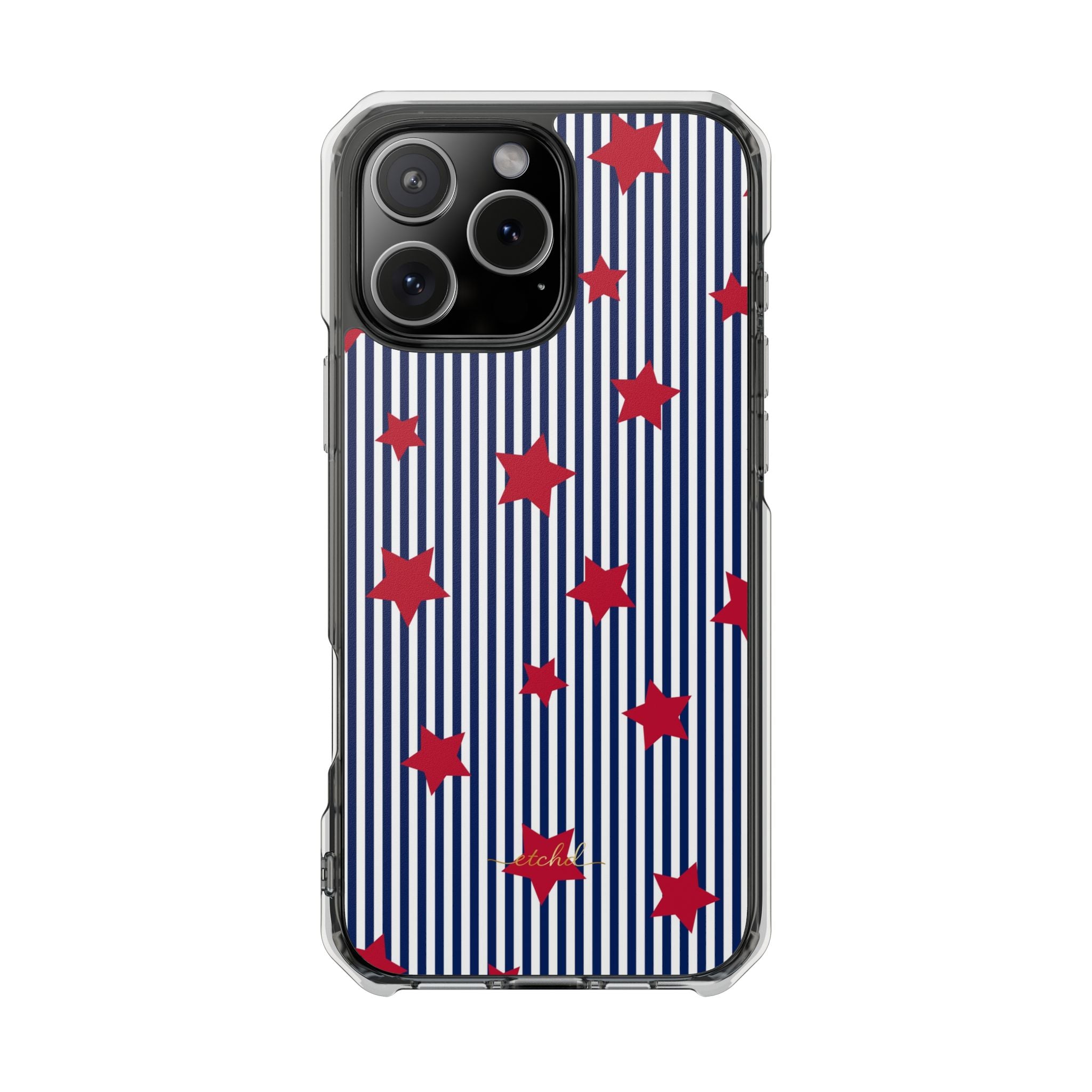 Blue Stripes & Red Stars Clear Magnetic Phone Case by etchd