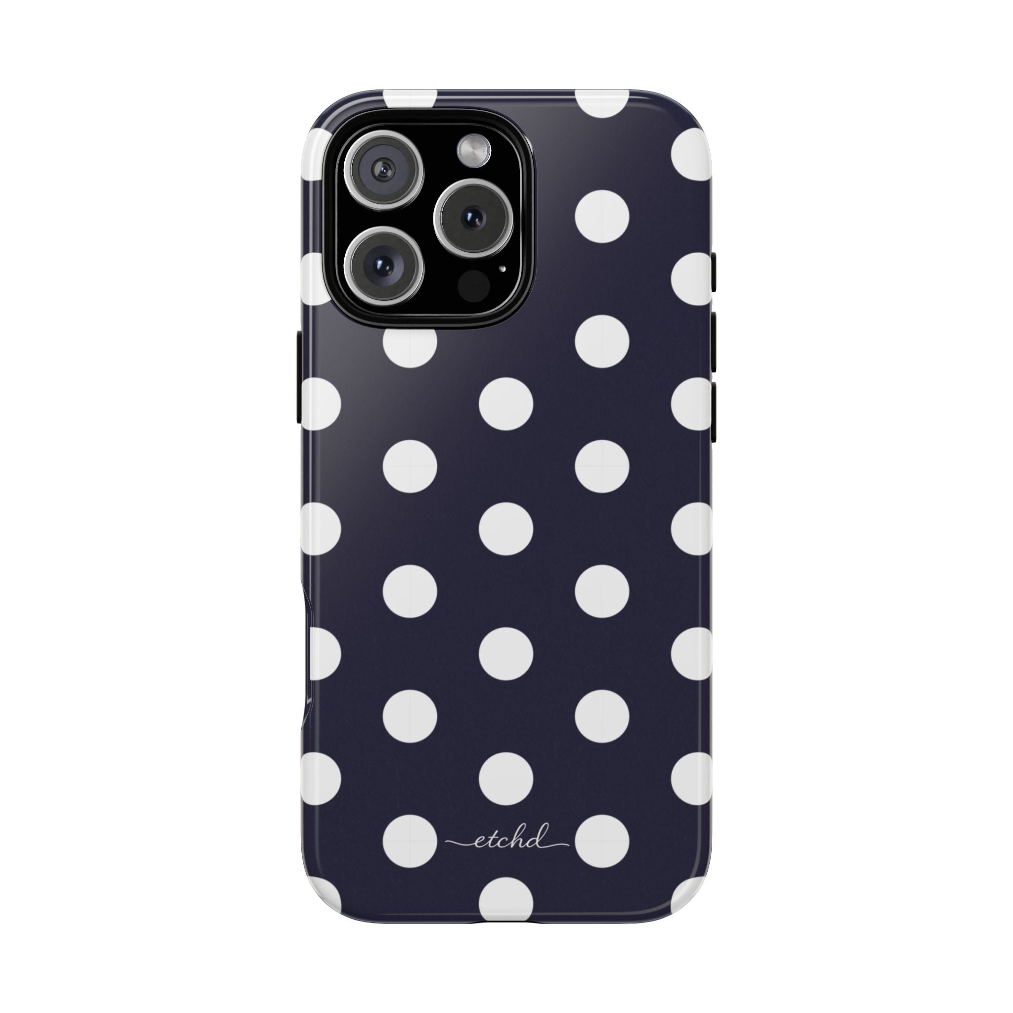 White And Navy Polka Dot Phone Case by etchd