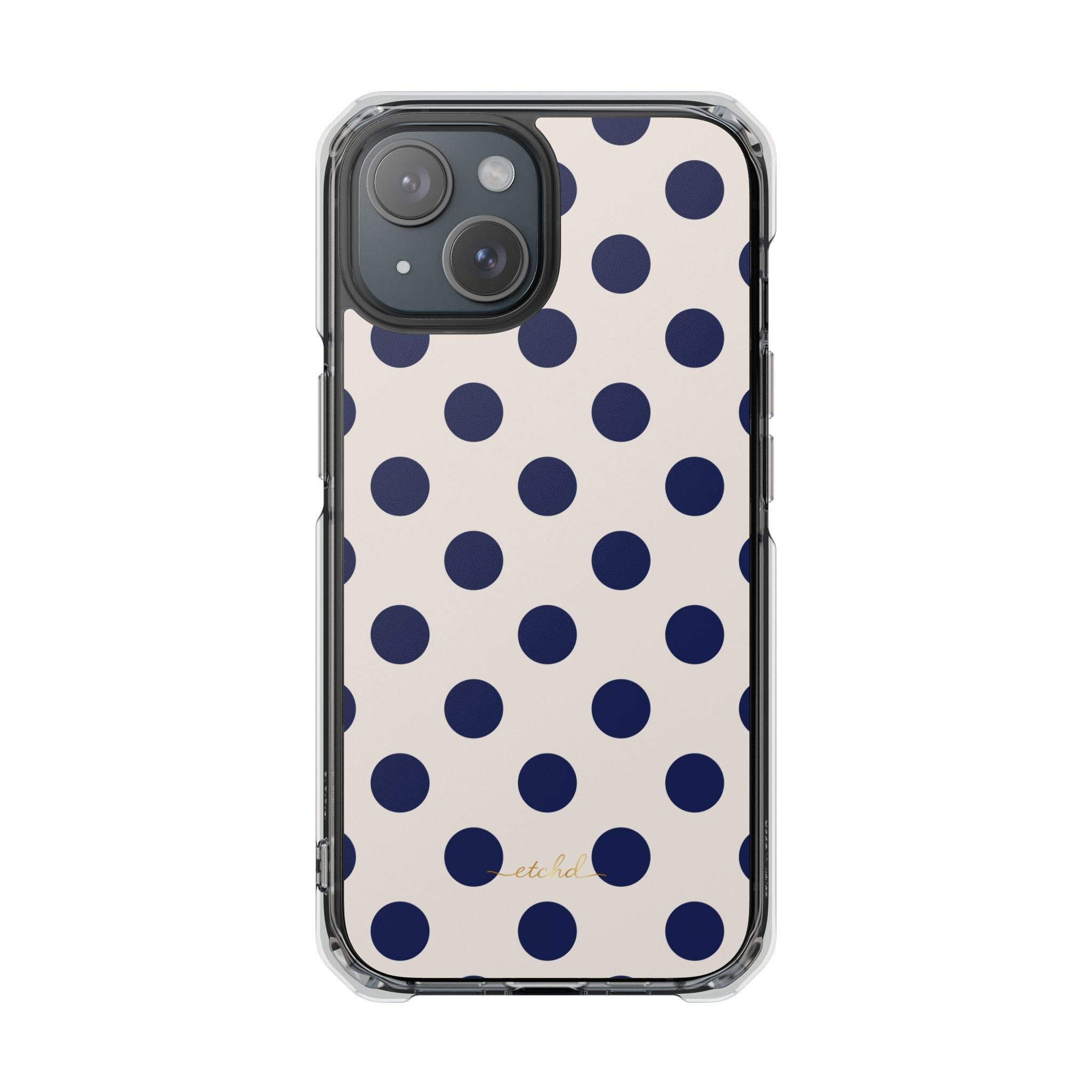 Navy & Cream Polka Dot Clear Magnetic Phone Case by etchd, view 2