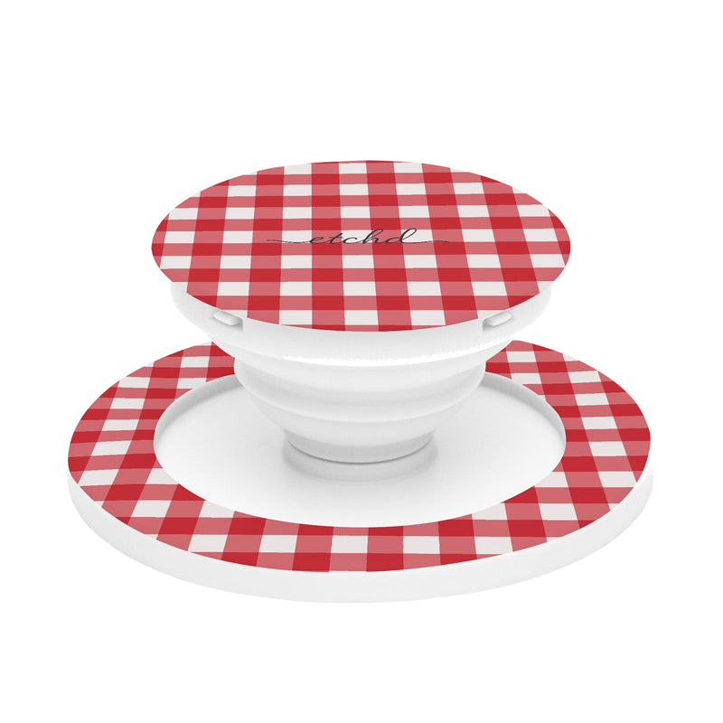 Classic Red & White Gingham Anello e supporto per telefono-zoom-
