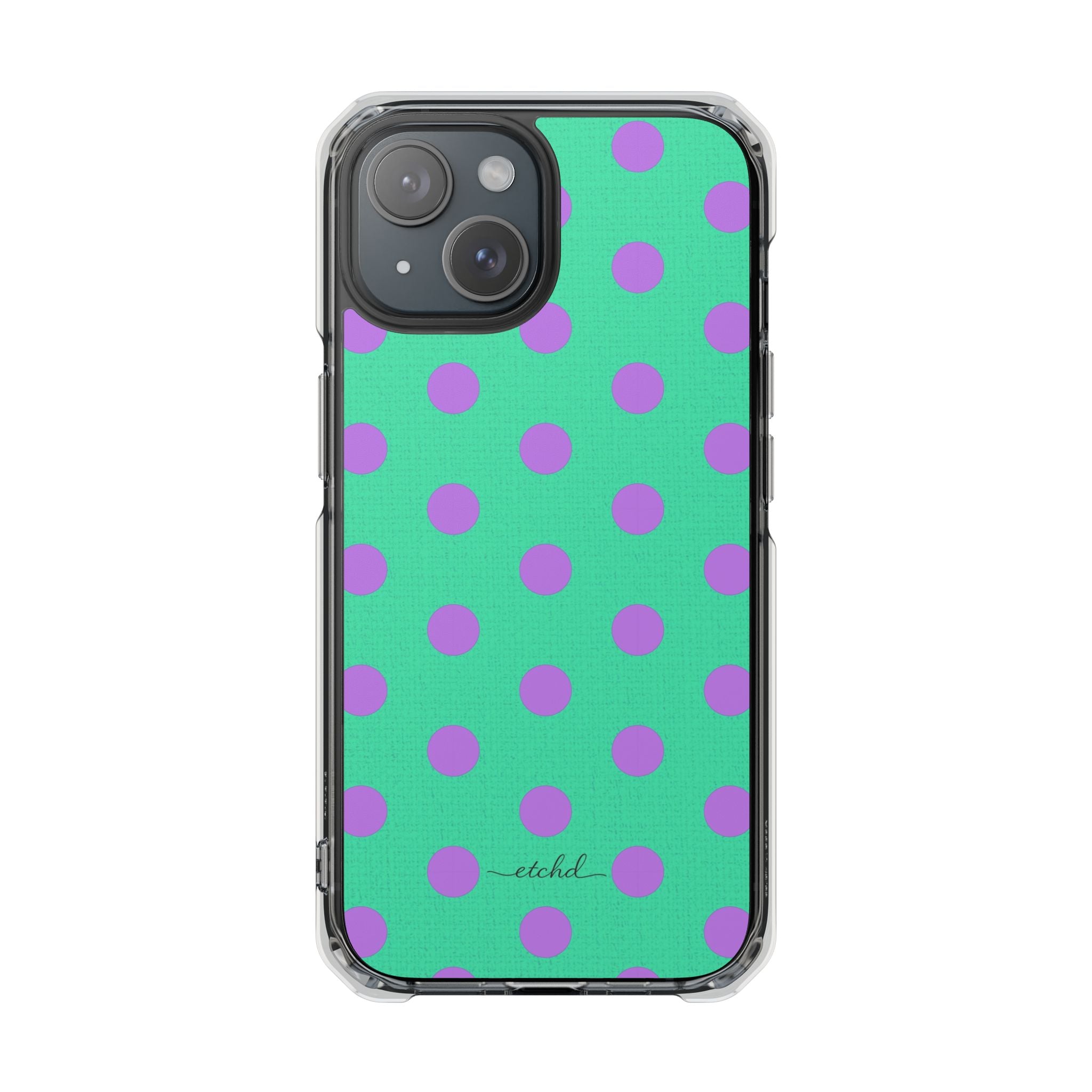 Lilac & Hypermint Polka Dot Clear Magnetic Phone Case by etchd, view 2