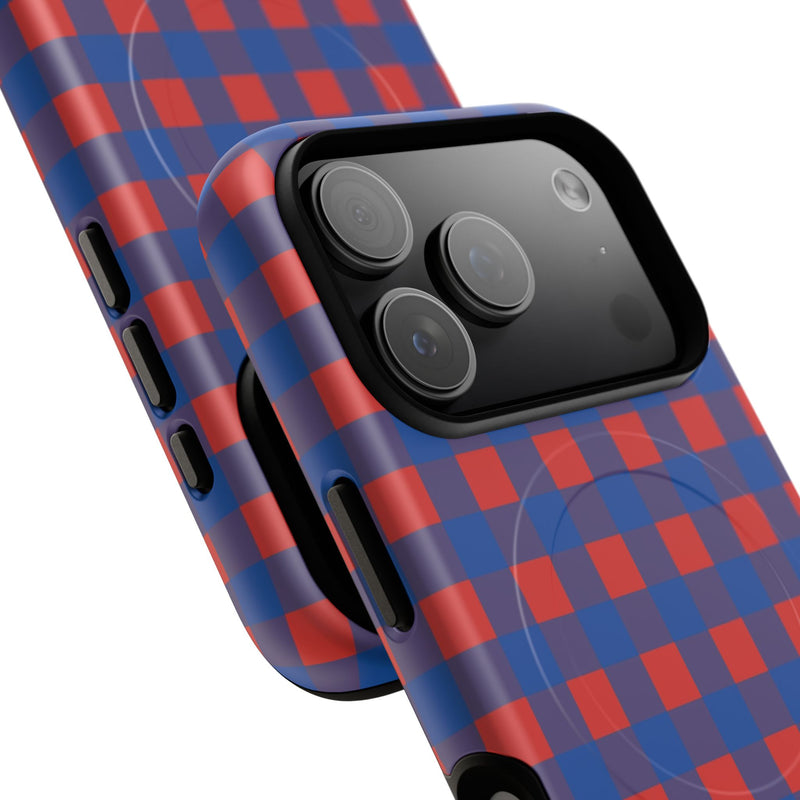 Cobalt & Poppy Gingham Magnetic Phone Case by etchd, view 100