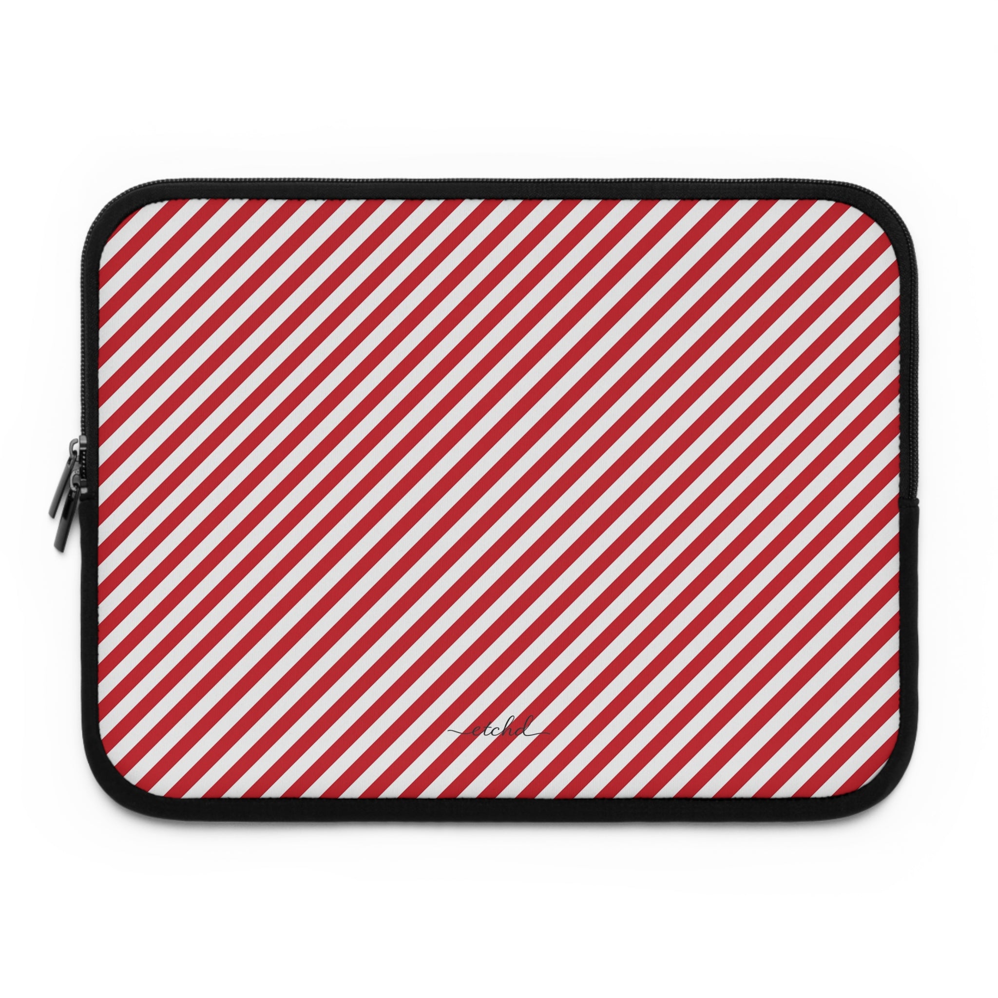 Classic Red & White Striped Diagonal Laptop Sleeve by etchd