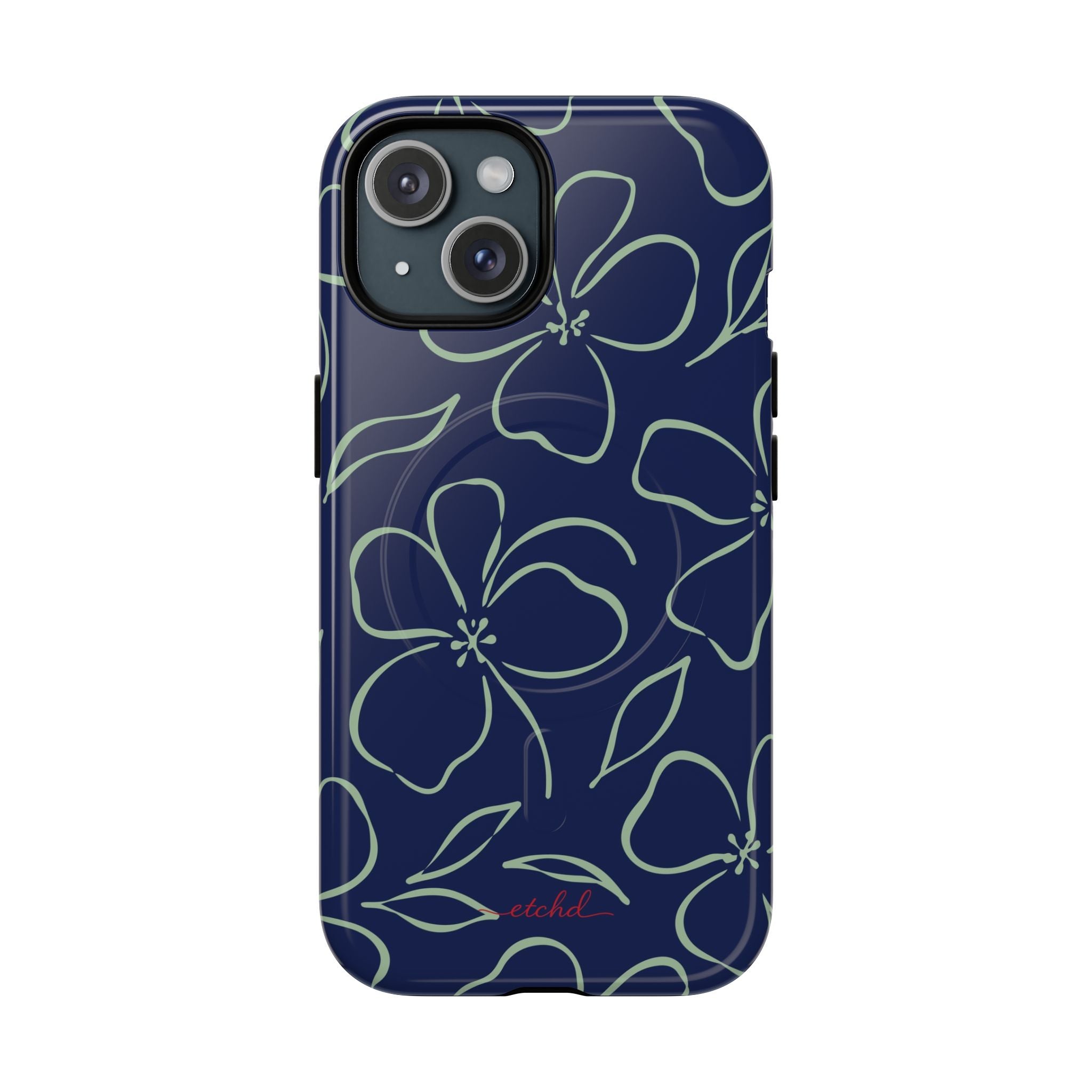 Navy & Sage Floral Funda magnética para móvil de etchd, vista 2