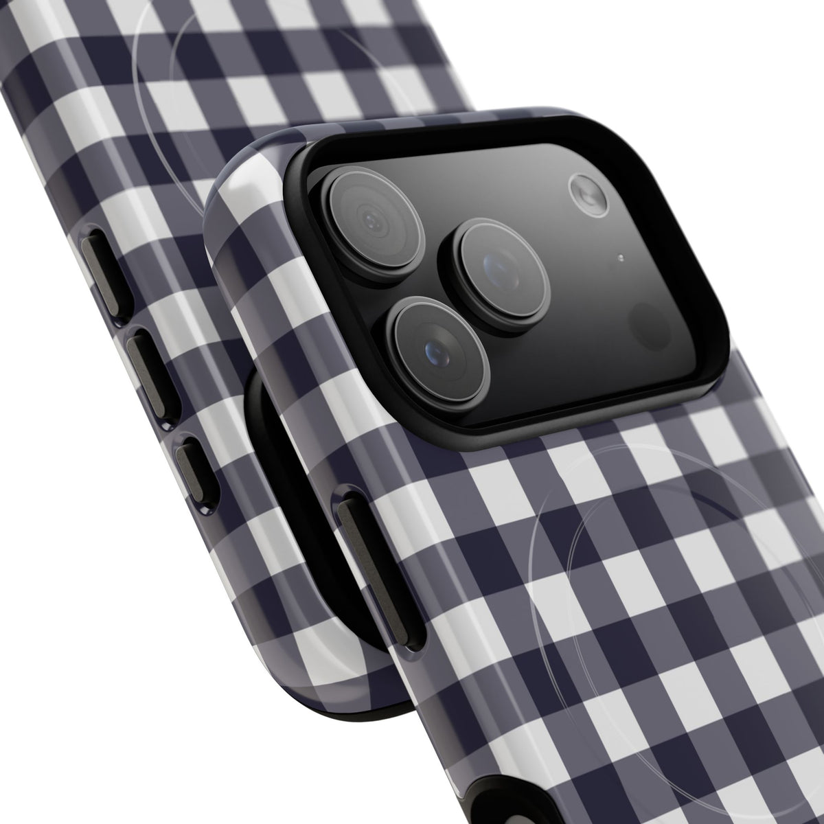 White & Navy Gingham Magnetic Phone Case by etchd, view 99