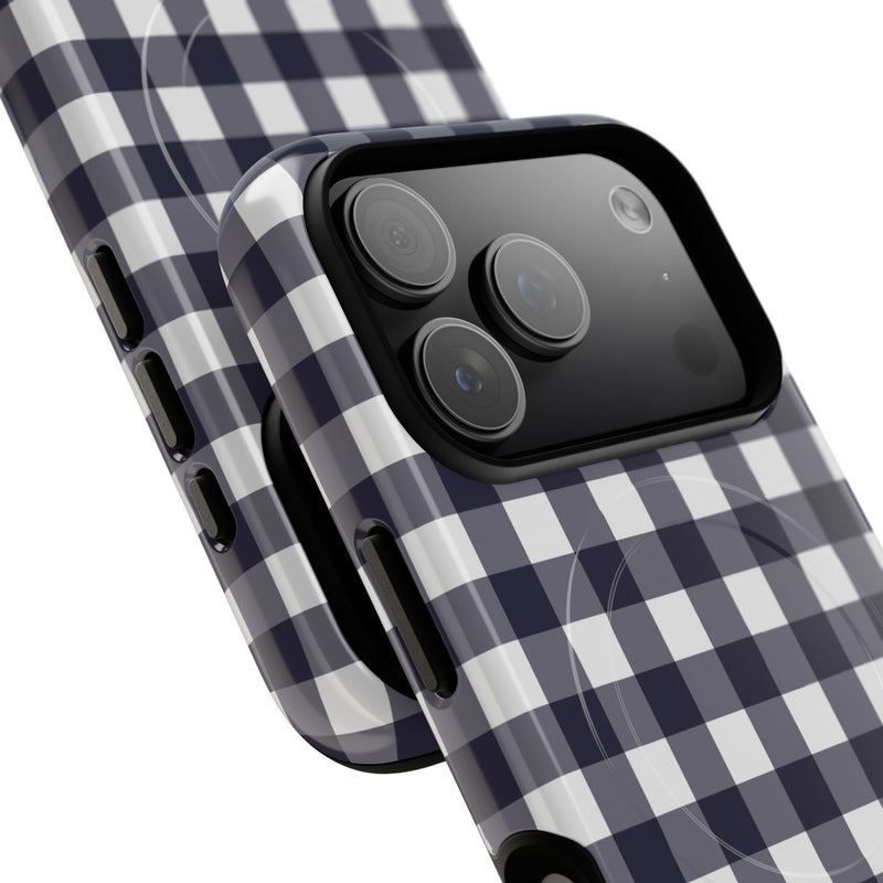 White & Navy Gingham Magnetic Phone Case by etchd, view 99