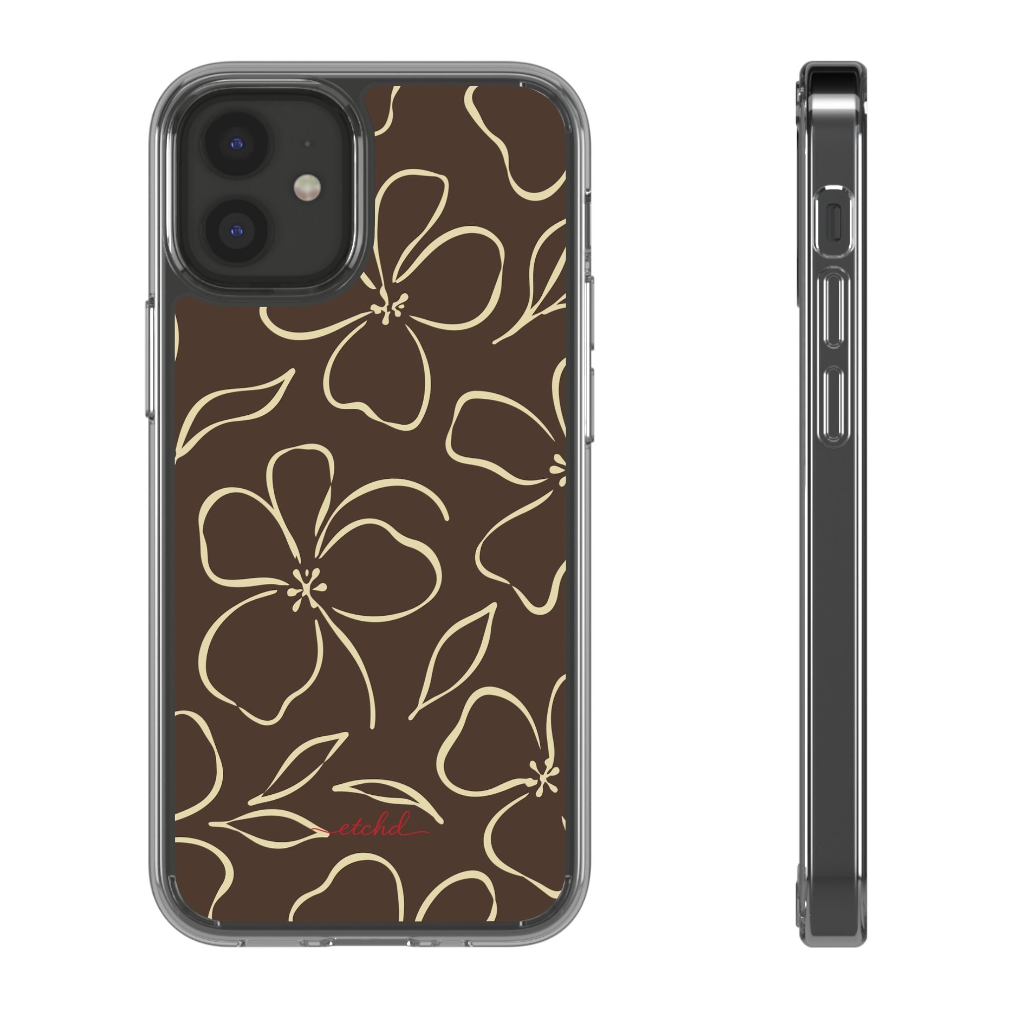 Butter & Brown Floral Funda transparente para móvil de etchd, vista 2