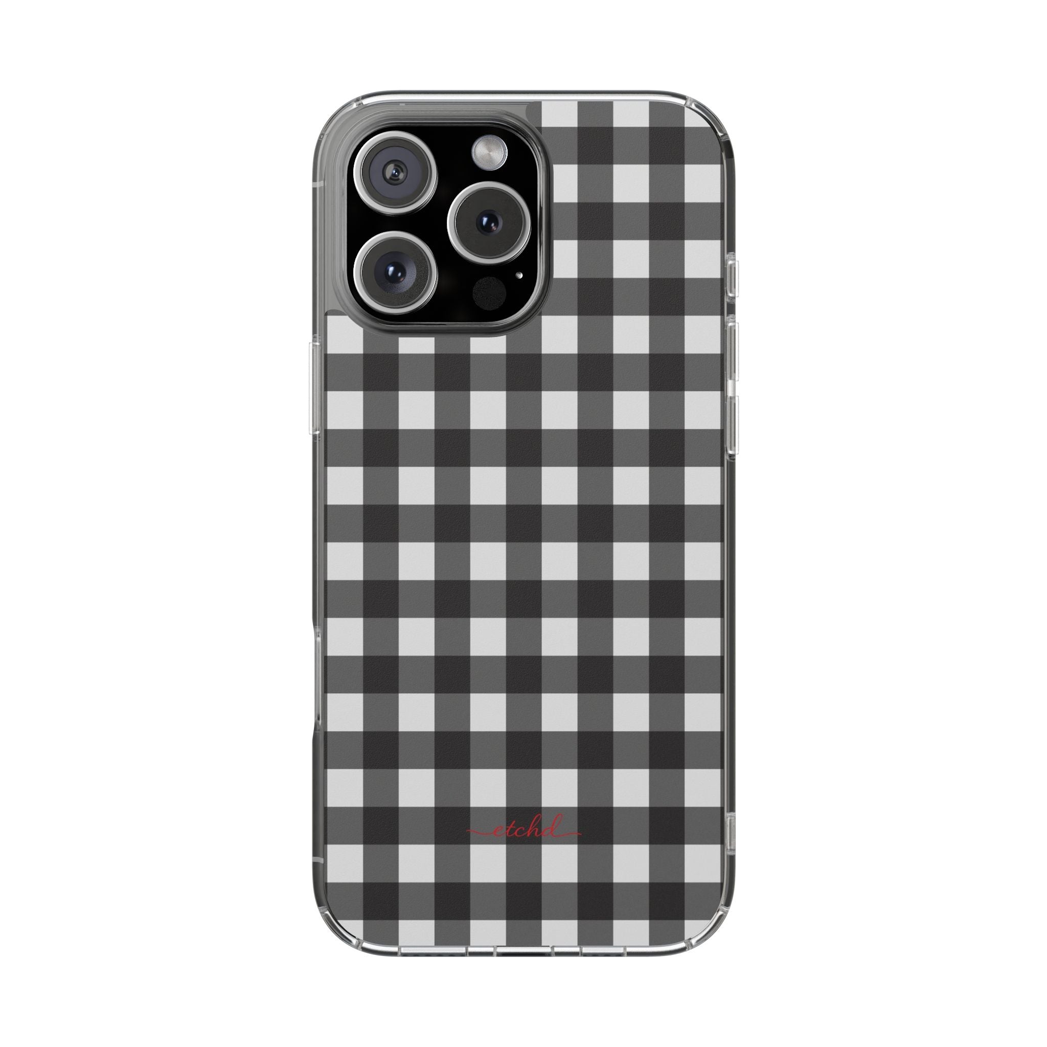 Black & White Gingham Clear Phone Case by etchd