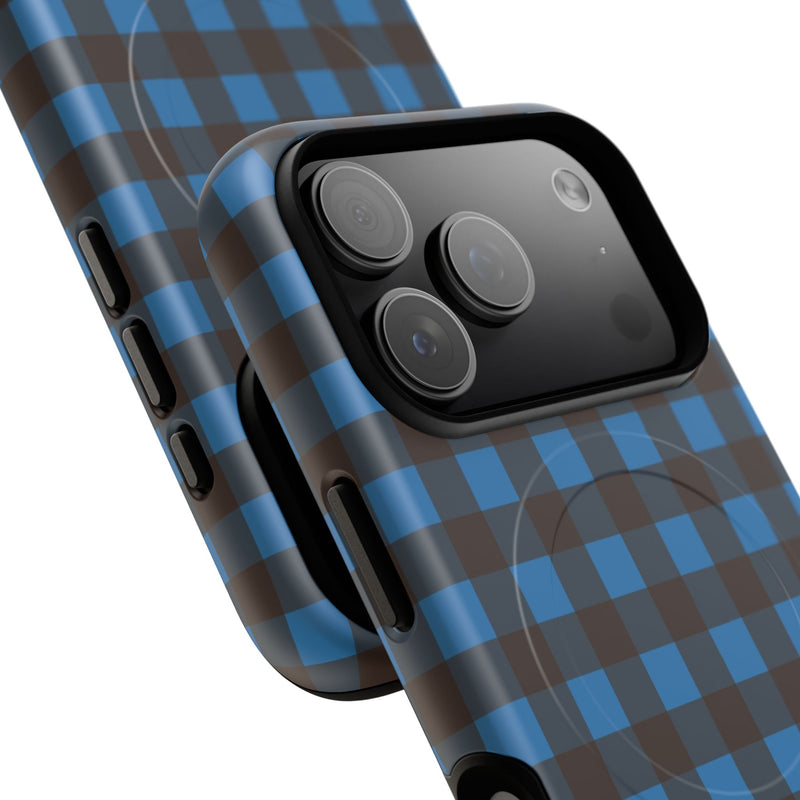 Cerulean & Espresso Gingham Magnetic Phone Case by etchd, view 100