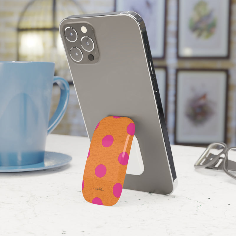 Pink And Orange Polka Dot Click-On Phone Grip by etchd, view 3