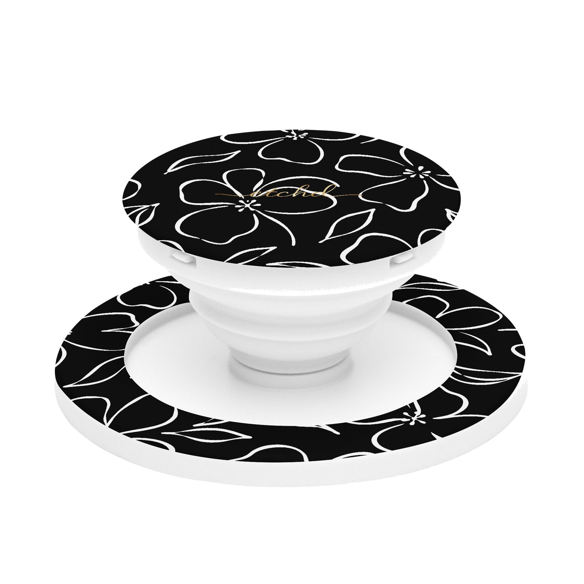 Black & White Floral Anello e supporto per telefono di etchd