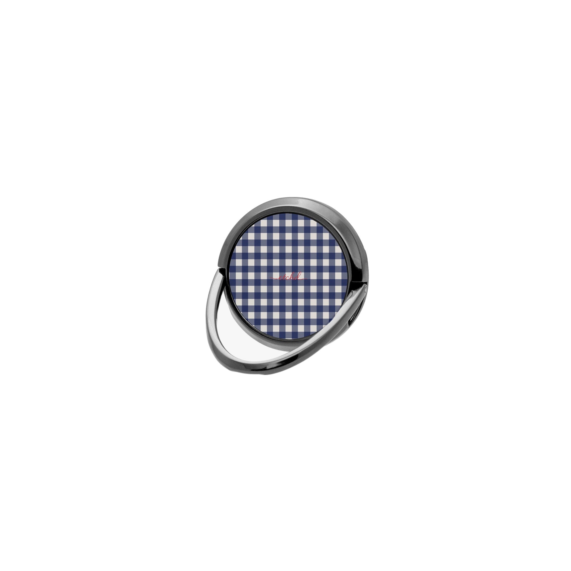 Navy & Cream Gingham Anello supporto per telefono di etchd