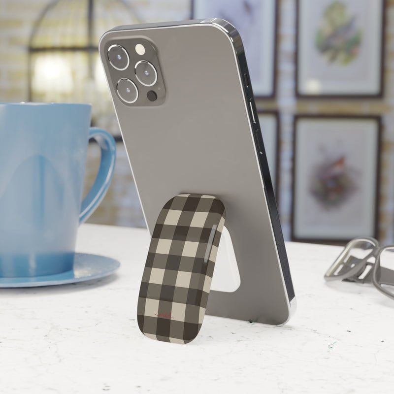 Cream & Brown Gingham Click-On Phone Grip by etchd, view 3