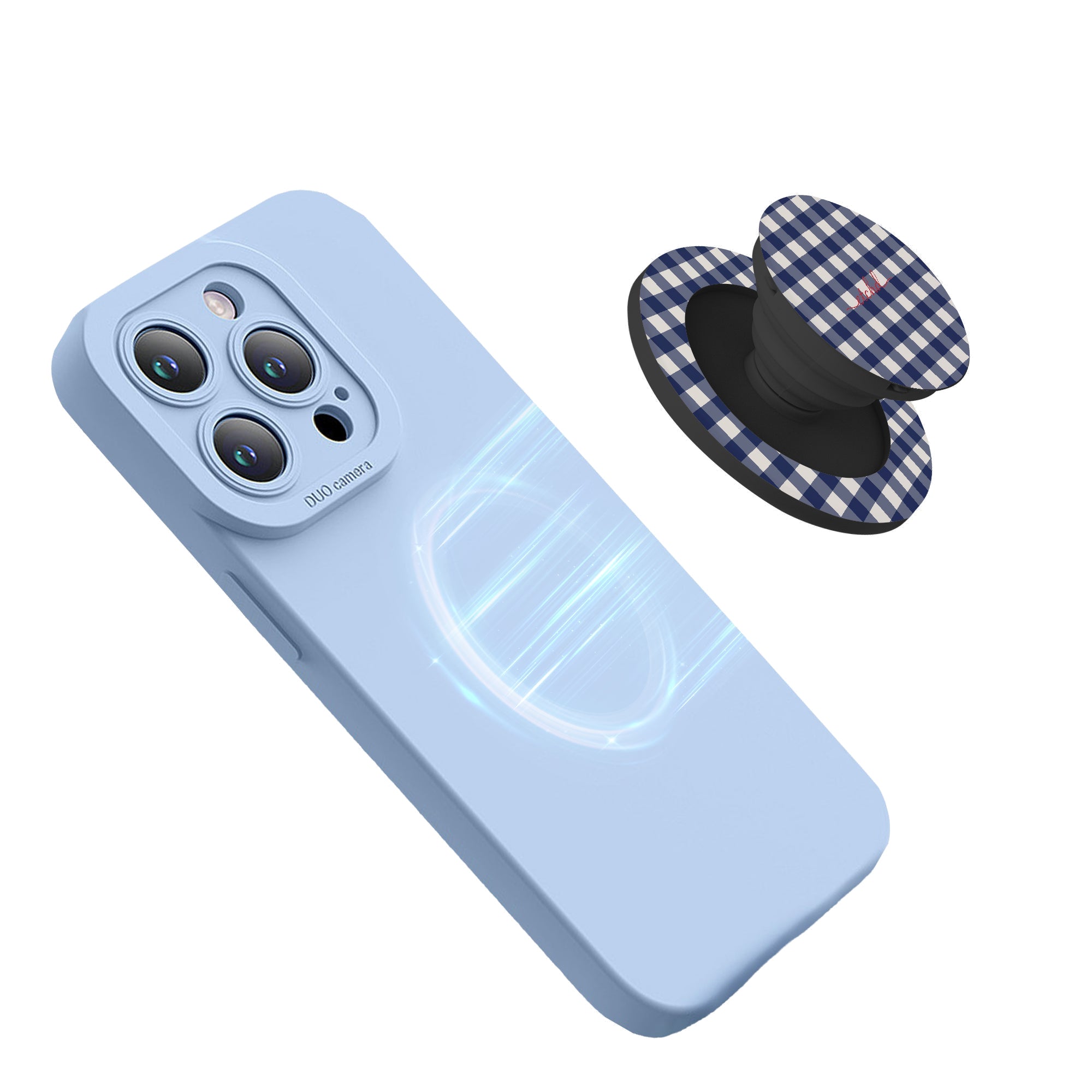 Navy & Cream Gingham Phone Grip And Stand by etchd, view 5