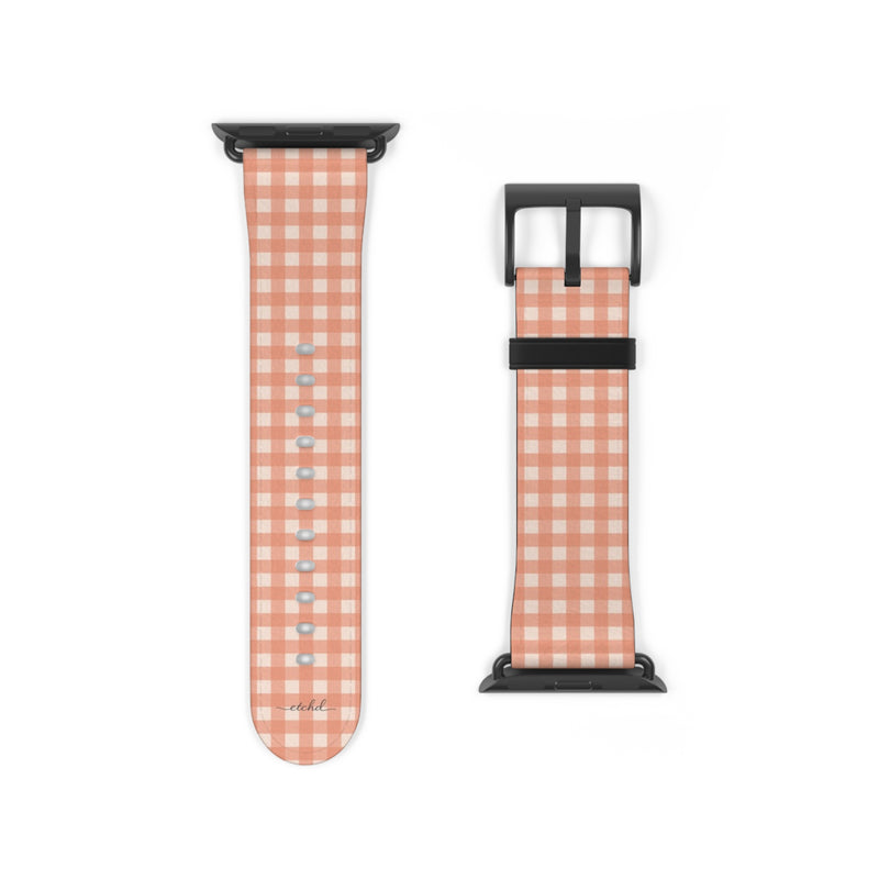 Coral & Cream Gingham Smartwatch Strap by etchd, view 9