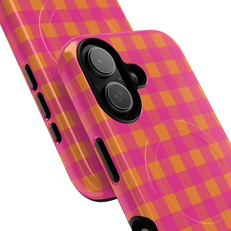 Pink & Orange Gingham Magnetic Phone Case by etchd, view 87