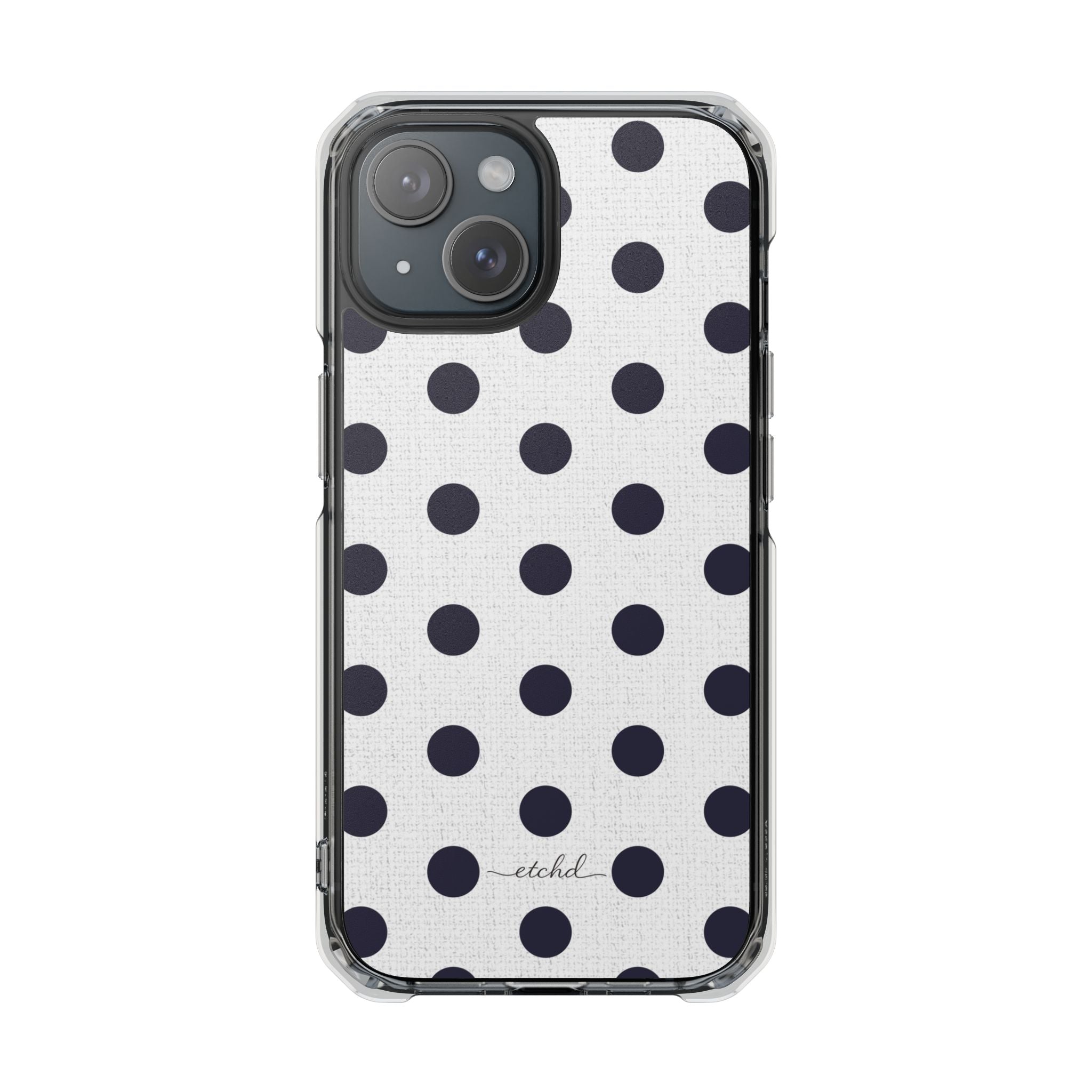 Navy & White Polka Dot Clear Magnetic Phone Case by etchd, view 2