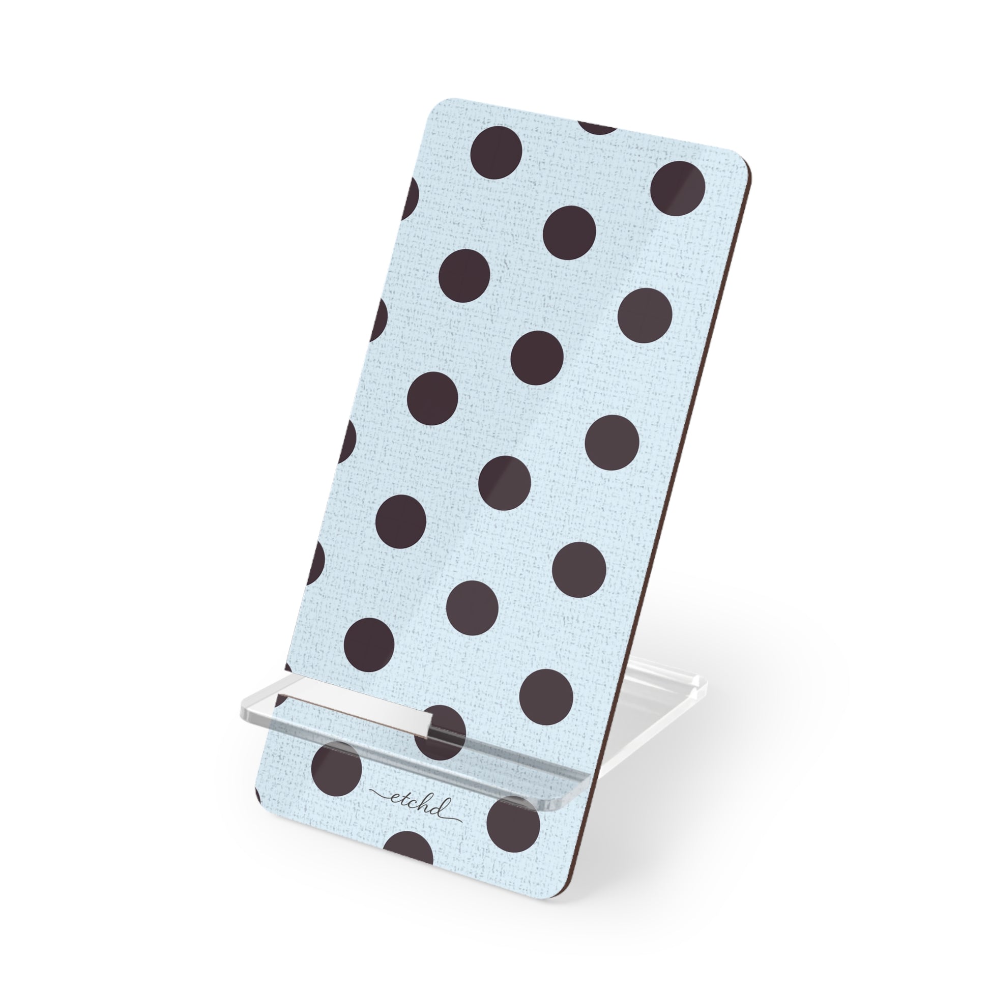 Plum And Blue Polka Dot Phone Stand by etchd