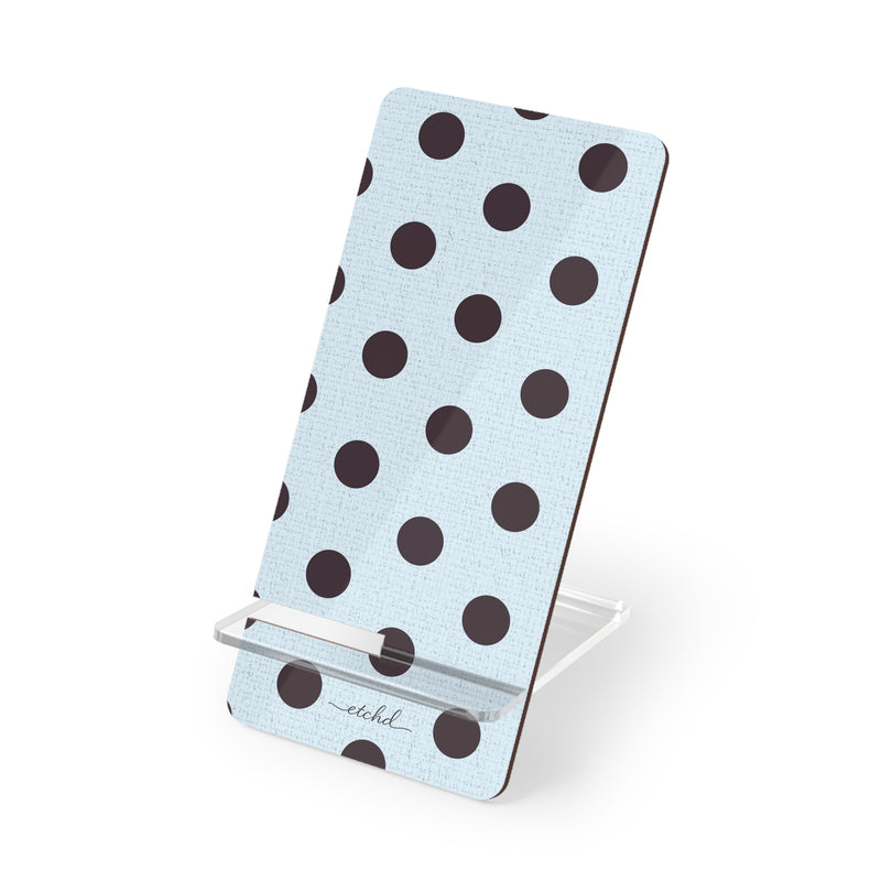 Plum And Blue Polka Dot Phone Stand by etchd