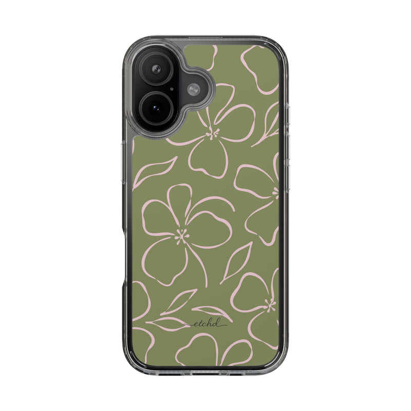 Green & Pink Floral Clear Phone Case by etchd, view 35