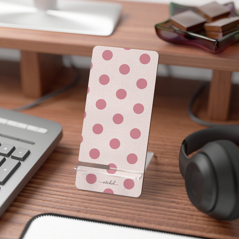 Blush Polka Dot Phone Stand by etchd, view 3