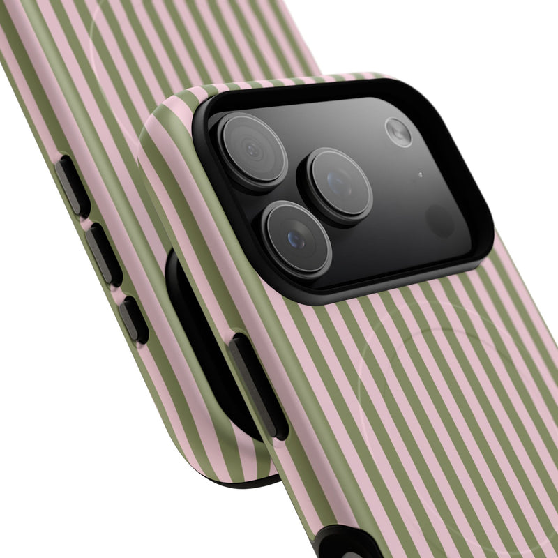 Green & Pink Striped Magnetic Phone Case by etchd, view 100