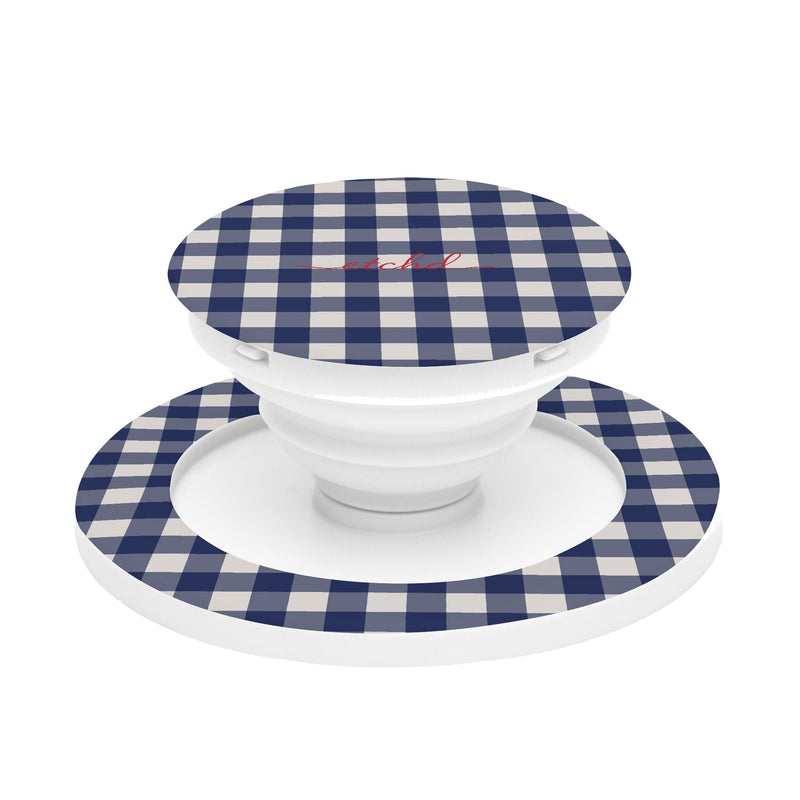 Navy & Cream Gingham Handyhalterung und Ständer-zoom-