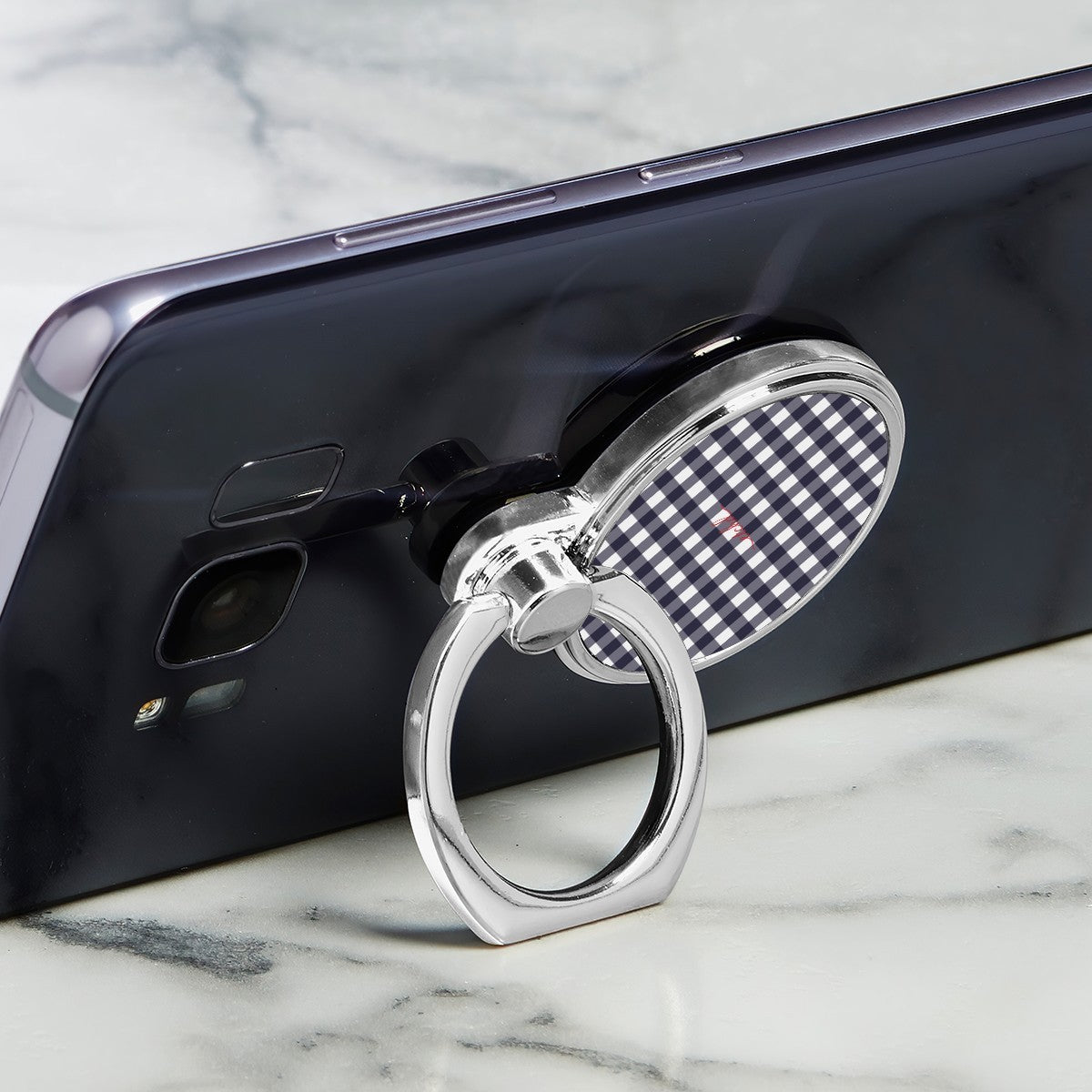 White & Navy Gingham Classic Ring Holder by etchd, view 2