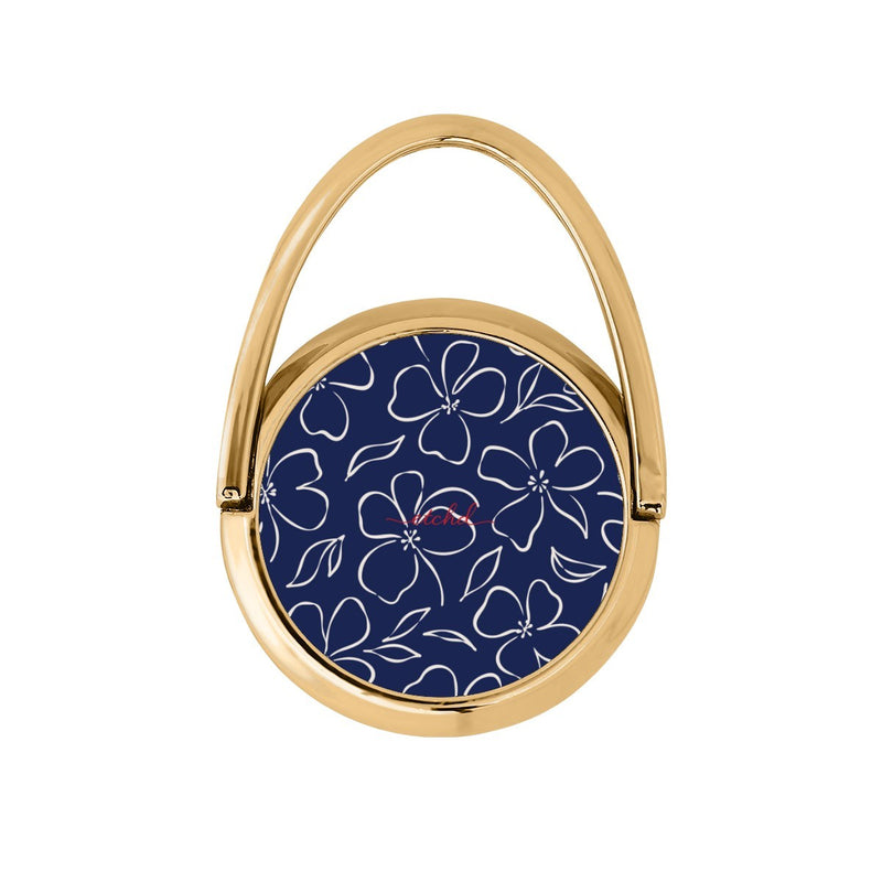Navy & Cream Floral Anillo soporte giratorio para móvil-zoom-