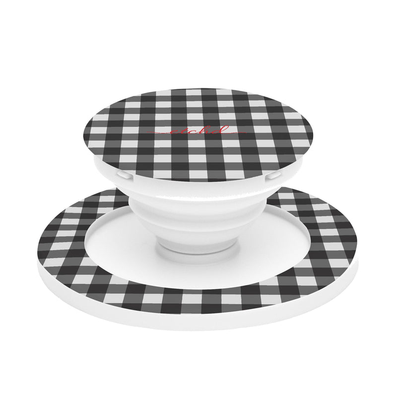Black & White Gingham Phone Grip And Stand-zoom-