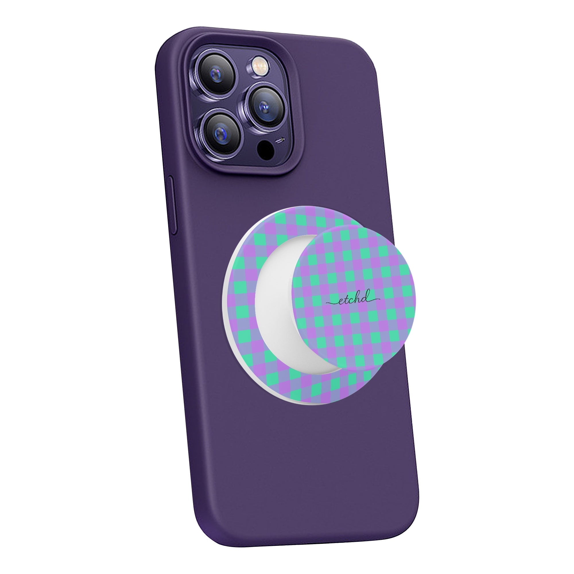 Hypermint & Lilac Gingham Phone Grip And Stand by etchd, view 3