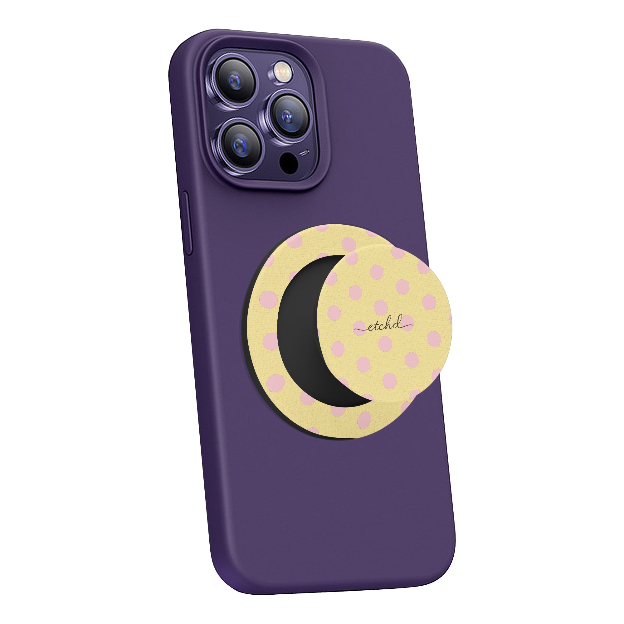 Pink And Butter Polka Dot Phone Grip And Stand by etchd, view 4