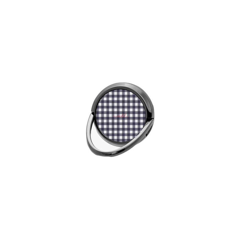 White & Navy Gingham Ring Handyhalterung-zoom-